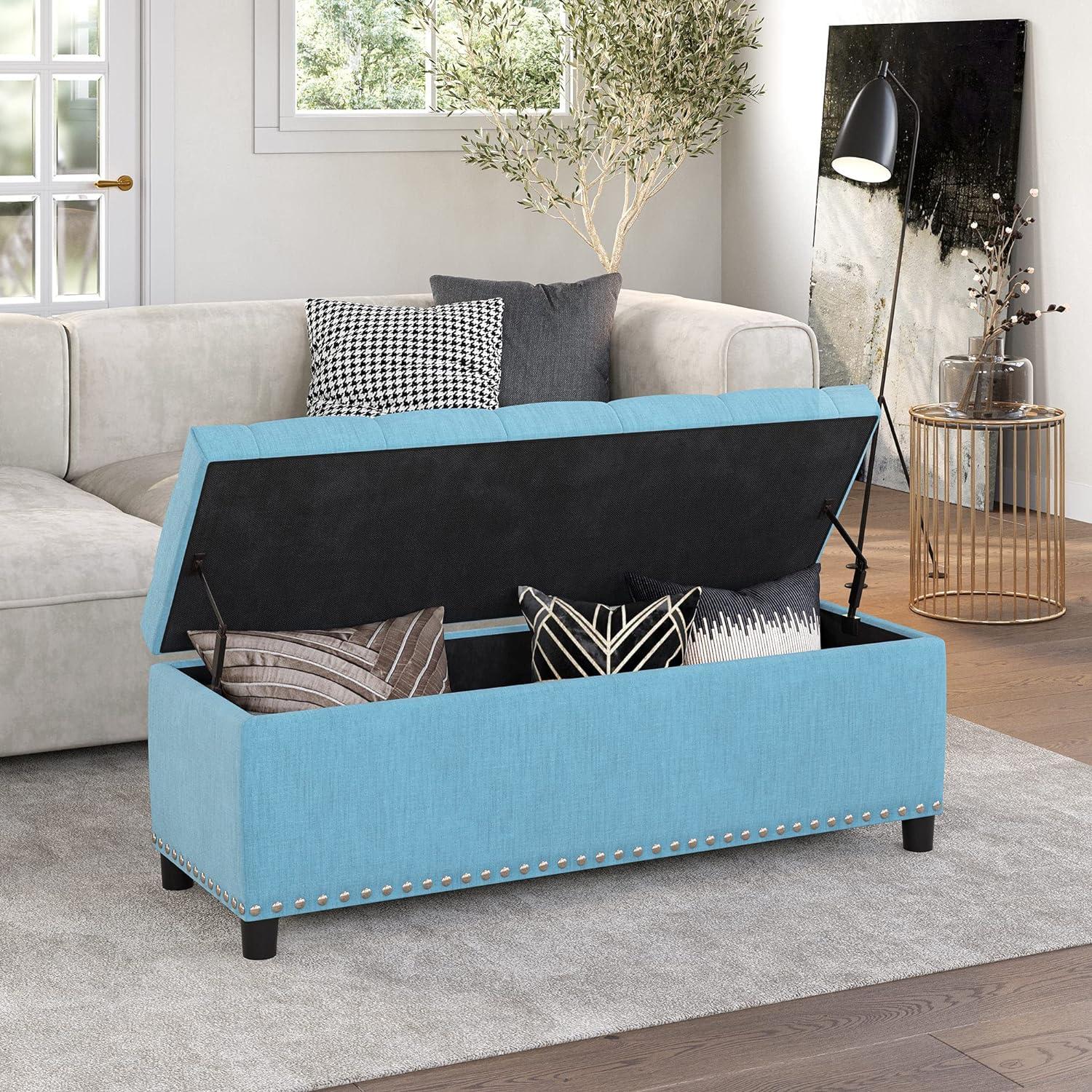 BELLEZE Button-Tufted Storage Ottoman Bench - Brentwood (Blue)