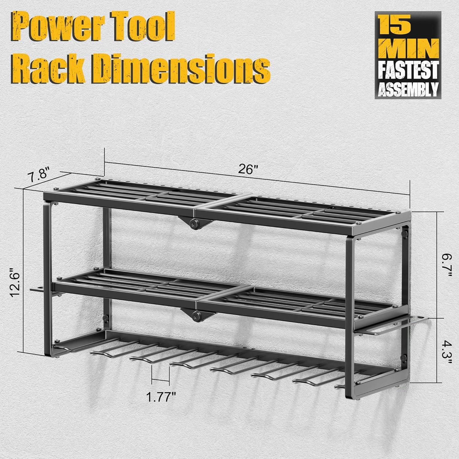 Power Tool Organizer, 7 Drill Holder for Tool Organizer, Storage and Organization for Garage, Heavy Duty Metal Tool Shelf Utility Rack for Cordless Power Tools Suitable for Pegboard/Workshop