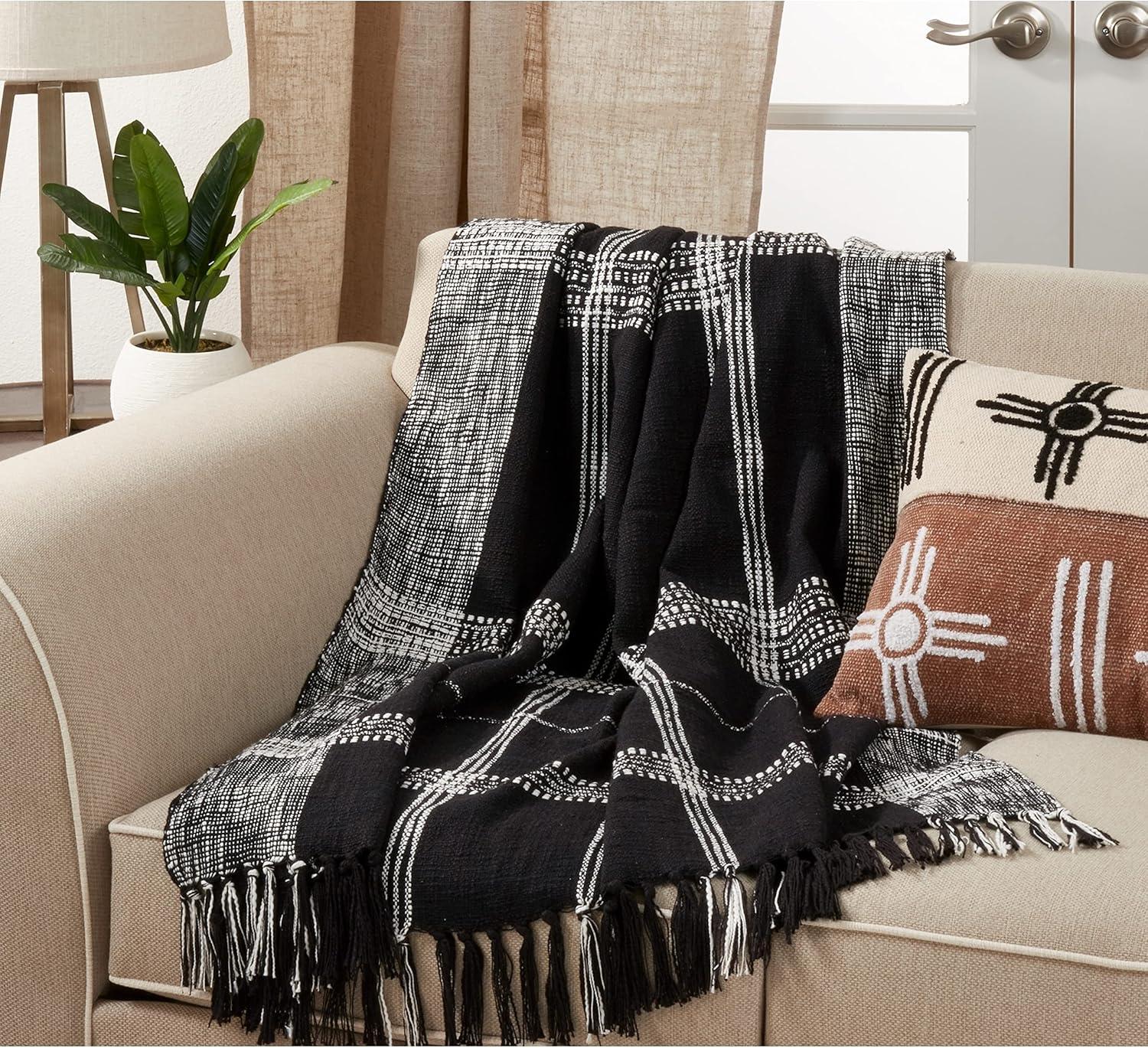 50"x70" Oversized Plaid Cotton Throw Blanket Natural - Saro Lifestyle: Hand Wash, Traditional Style, All Ages