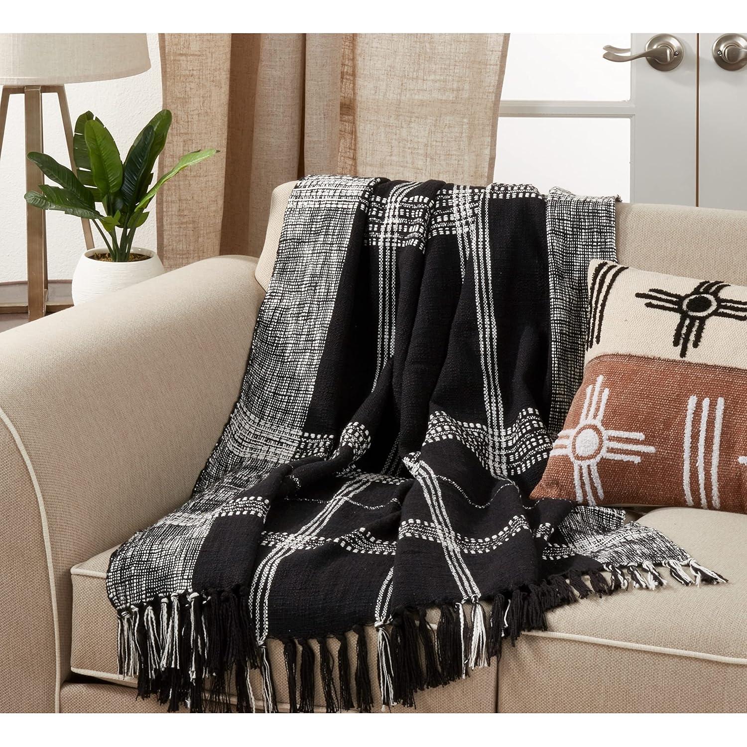 50"x70" Oversized Plaid Cotton Throw Blanket Natural - Saro Lifestyle: Hand Wash, Traditional Style, All Ages