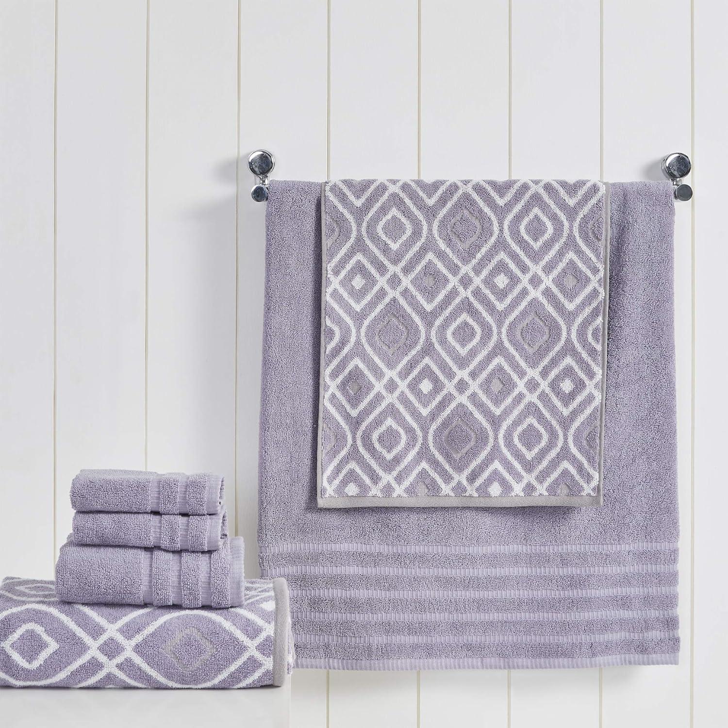 Lavender Egyptian Cotton 6-Piece Towel Set with Diamond Pattern