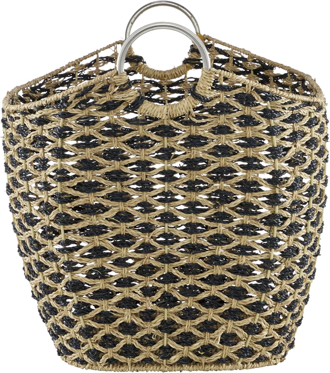 DecMode 21" x 18" Brown Seagrass Handmade Storage Basket with Handles, 1-Piece