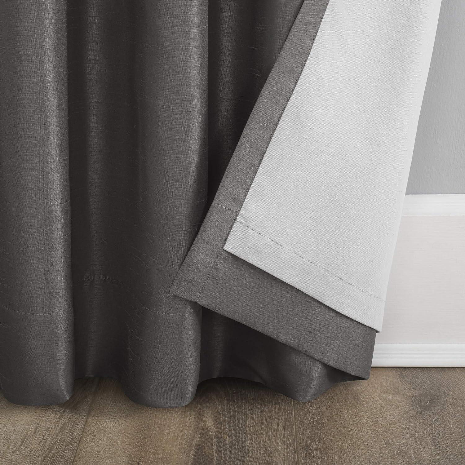 Faux Dupioni Silk Thermal Extreme 100% Blackout Back Tab Curtain Panel