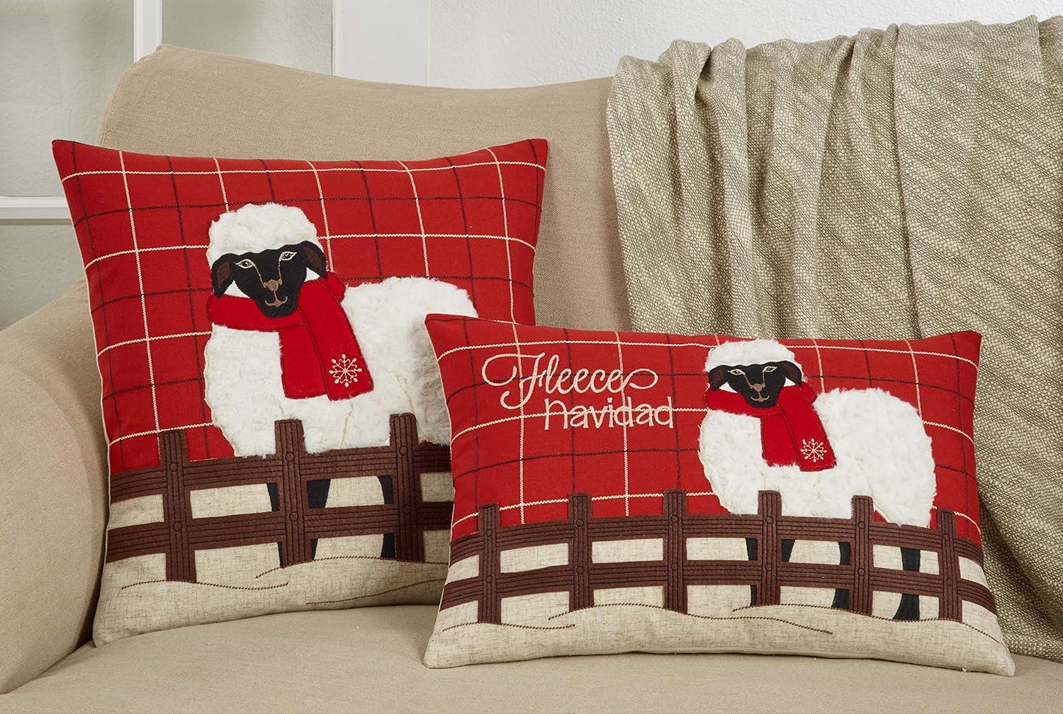 Saro Lifestyle Plaid Christmas Sheep Decorative Pillow Cover, Red, 13" x 20"