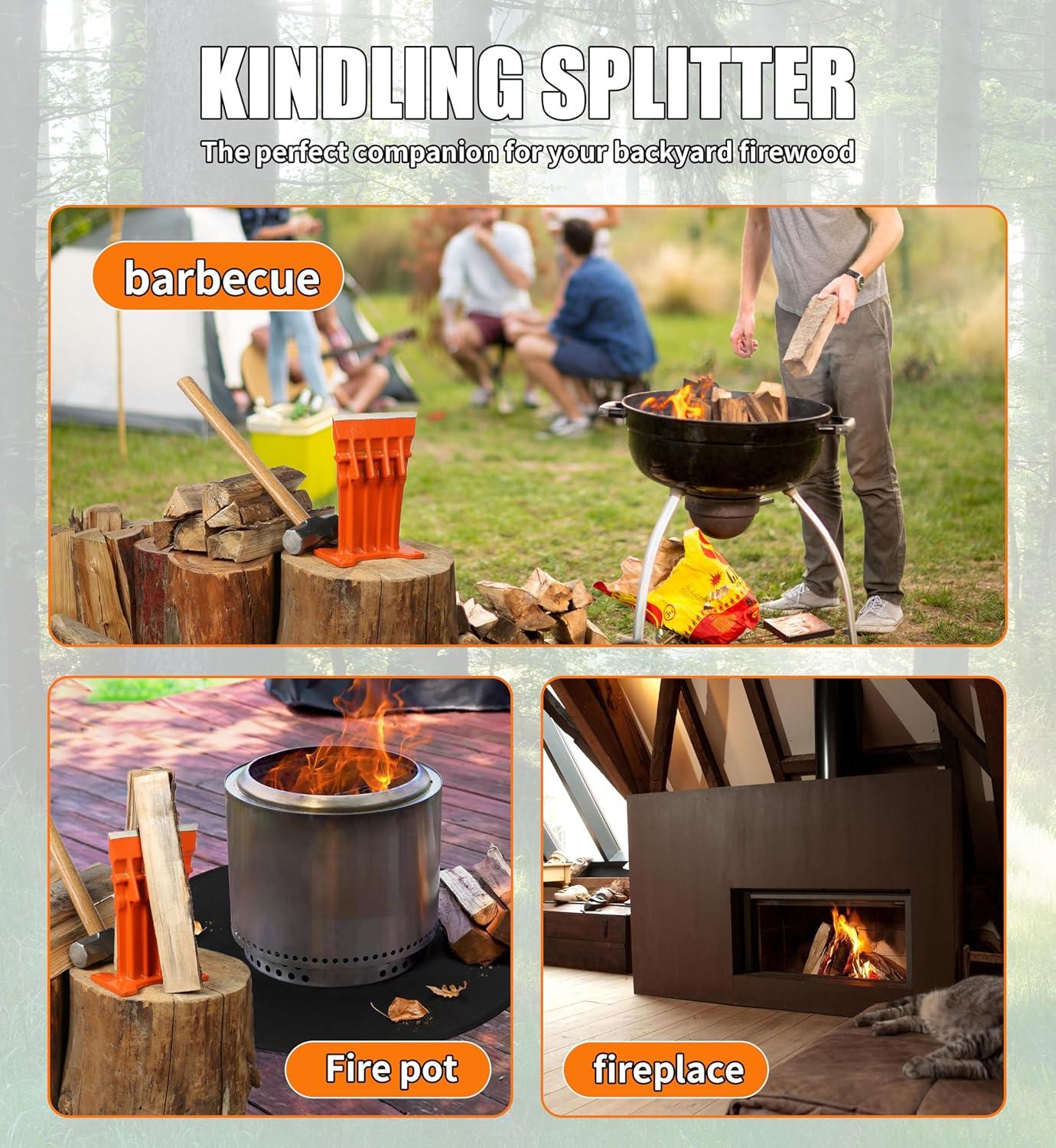 Firewood Kindling Log Wood Splitter – No Axe!Wedge Point Splits Firewood