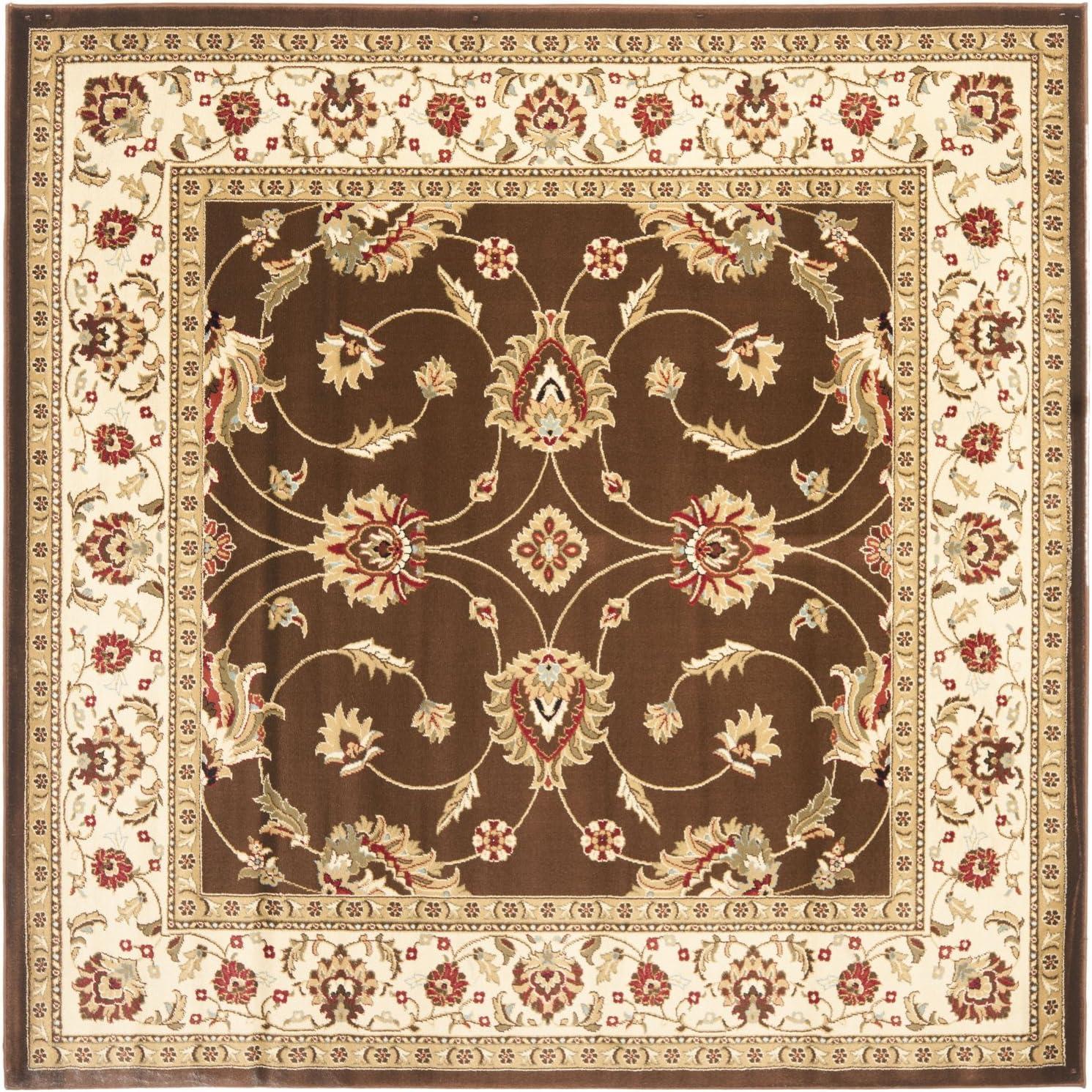 Lyndhurst LNH553 Power Loomed Area Rug - Brown/Ivory - 5'3" Round - Safavieh.