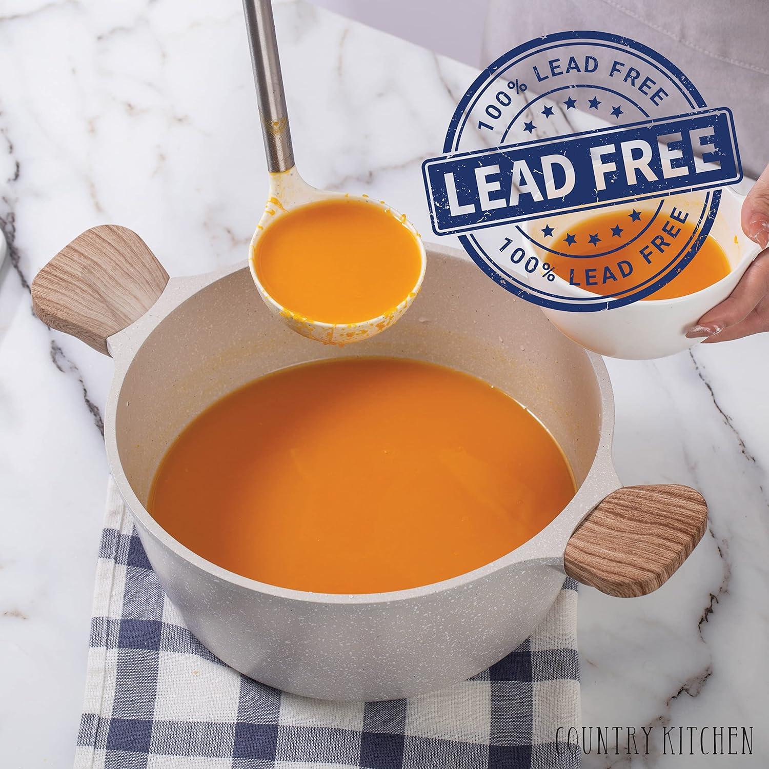 Country Kitchen 15-Pc Cast Aluminum Pots and Pans Set Non Stick Cookware Set, Cream