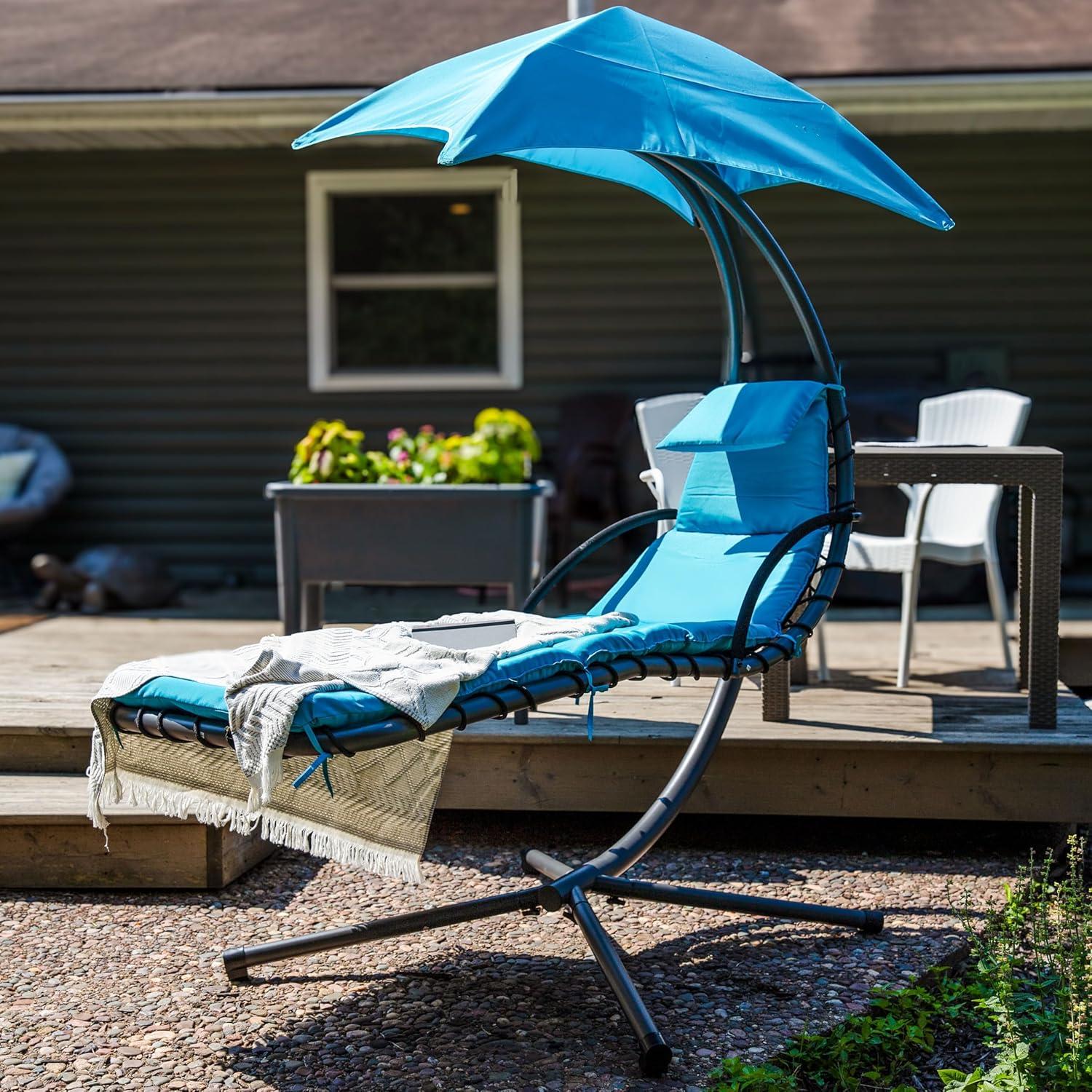 Steel Outdoor Floating Chaise Lounge Chair with Canopy with Stand