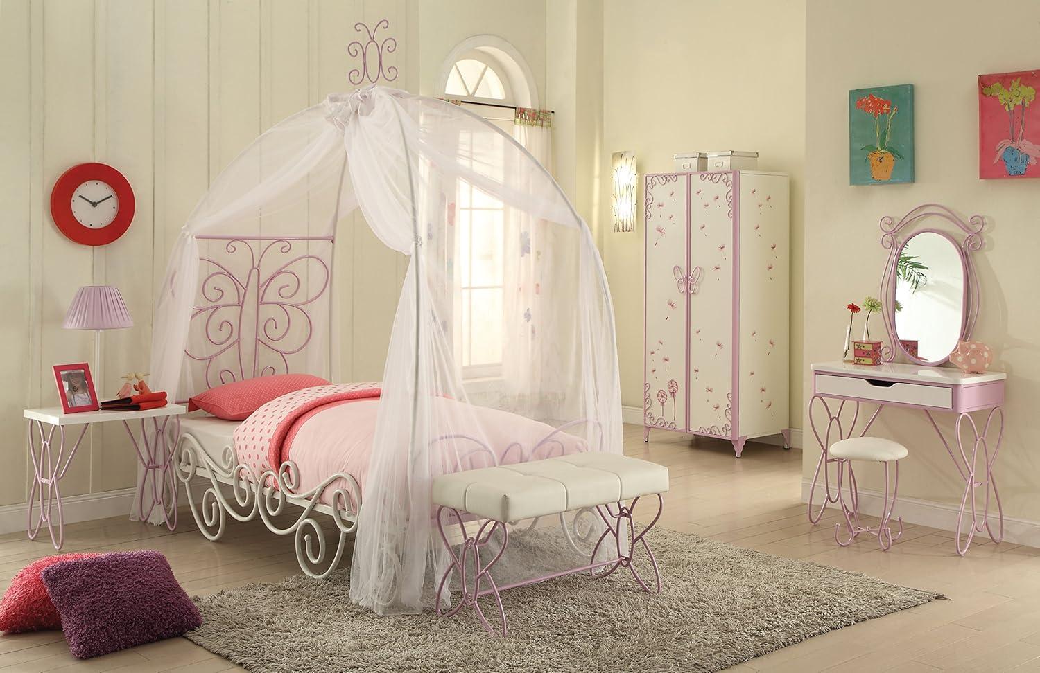 Priya II 32" Ottomans and Benches White/Light Purple - Acme Furniture: Padded Metal Frame, No Assembly Required