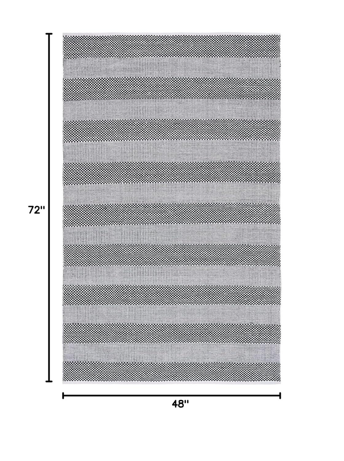 Striped Kilim STK802 Hand Woven Area Rug - Ivory/Black - 4'x6' - Safavieh.