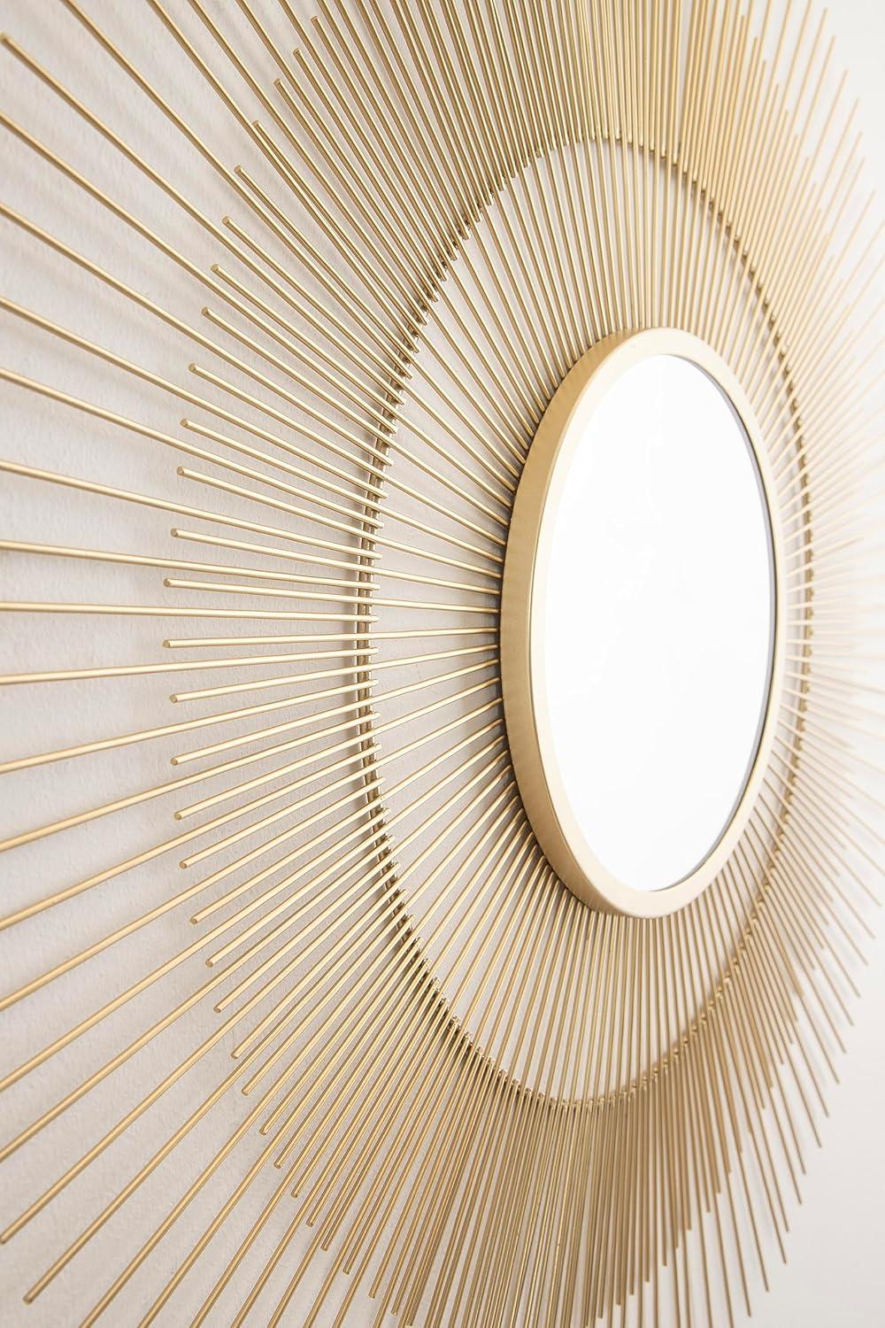 Kate and Laurel Quillet Mid-Century Round Decorative Wall Mirror, 26 Inch Diameter, Gold, Metal Circle Statement Piece Mirror with Detailed Sunburst Frame