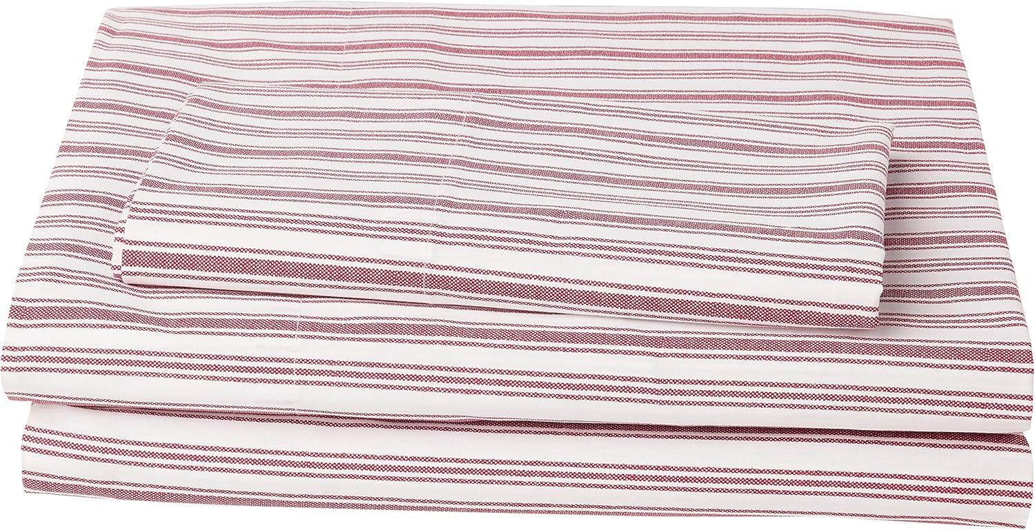 Nautica - Full Sheet Set, Cotton Percale Bedding Set, Crisp & Cool, Lightweight & Breathable (Coleridge Red, Full) Coleridge Stripe Red Full