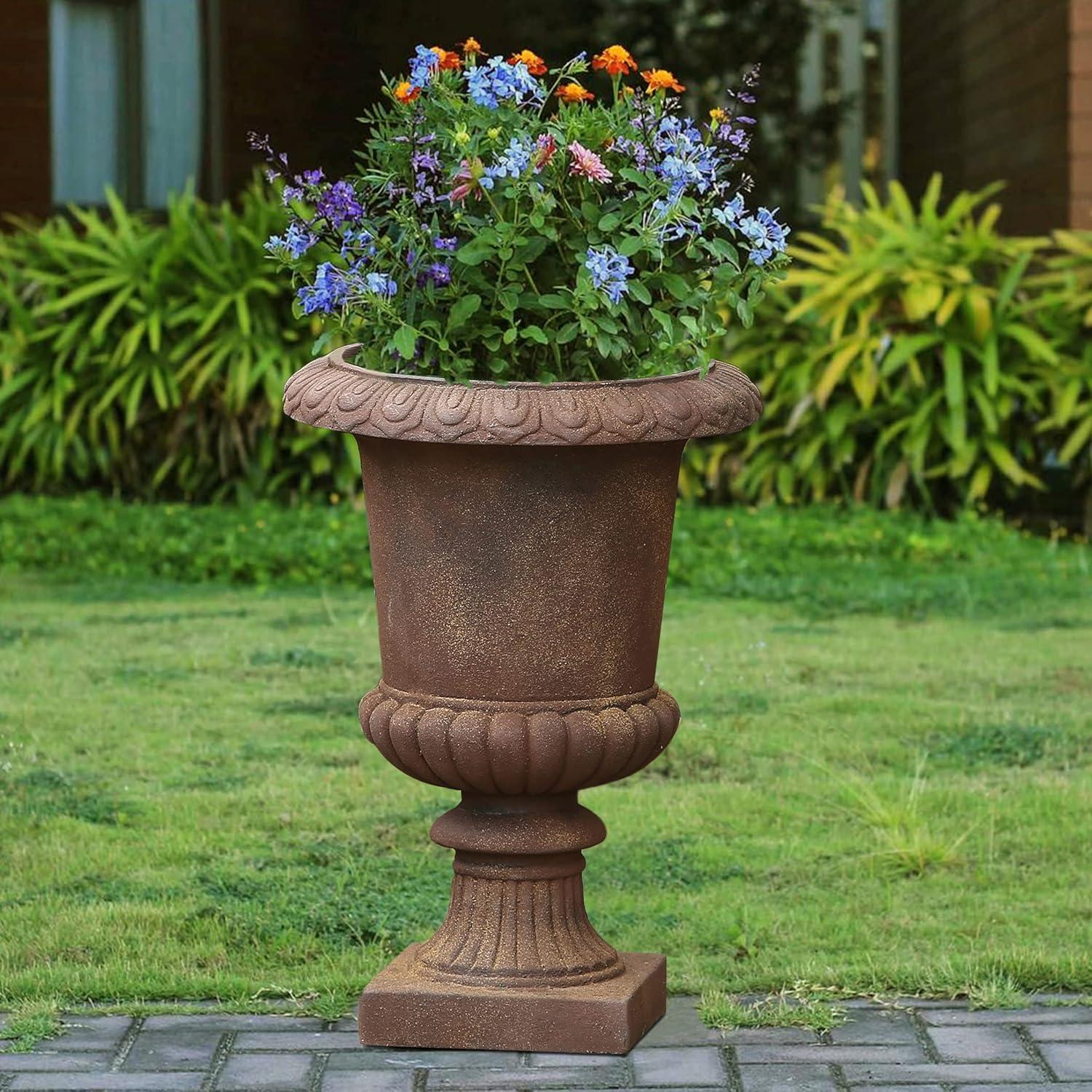 LuxenHome Rustic Brown MgO Indoor/Outdoor Urn Planter, 21.3" H