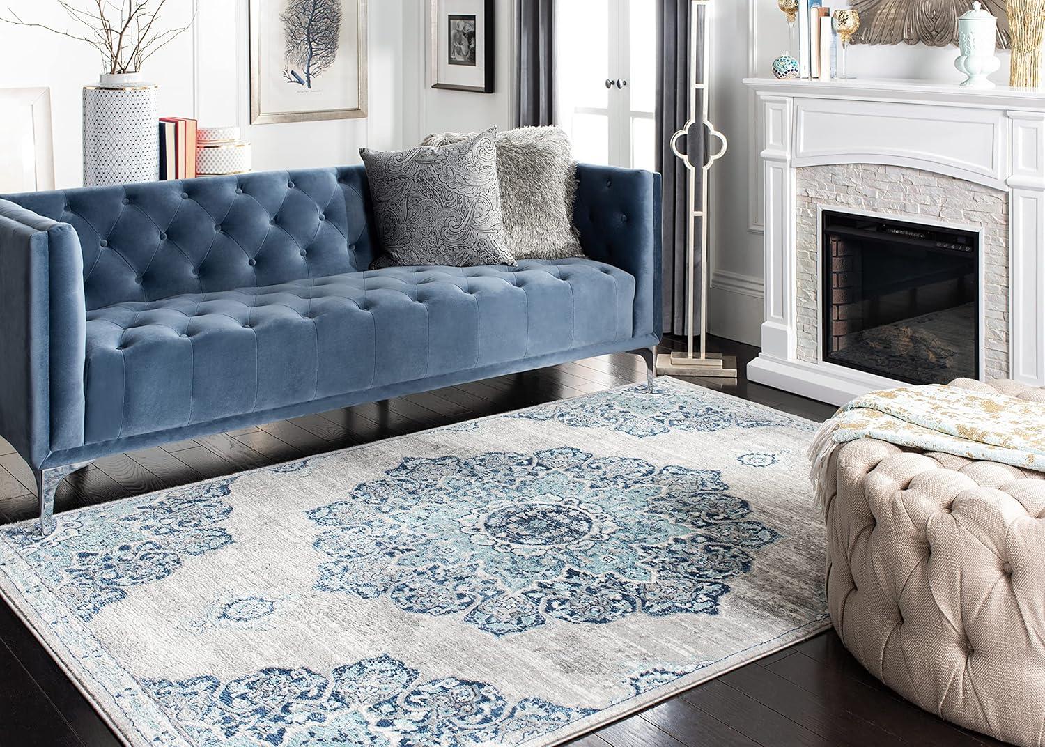 Brentwood BNT849 Power Loomed Area Rug - Navy/Light Grey - 8'x10' - Safavieh.