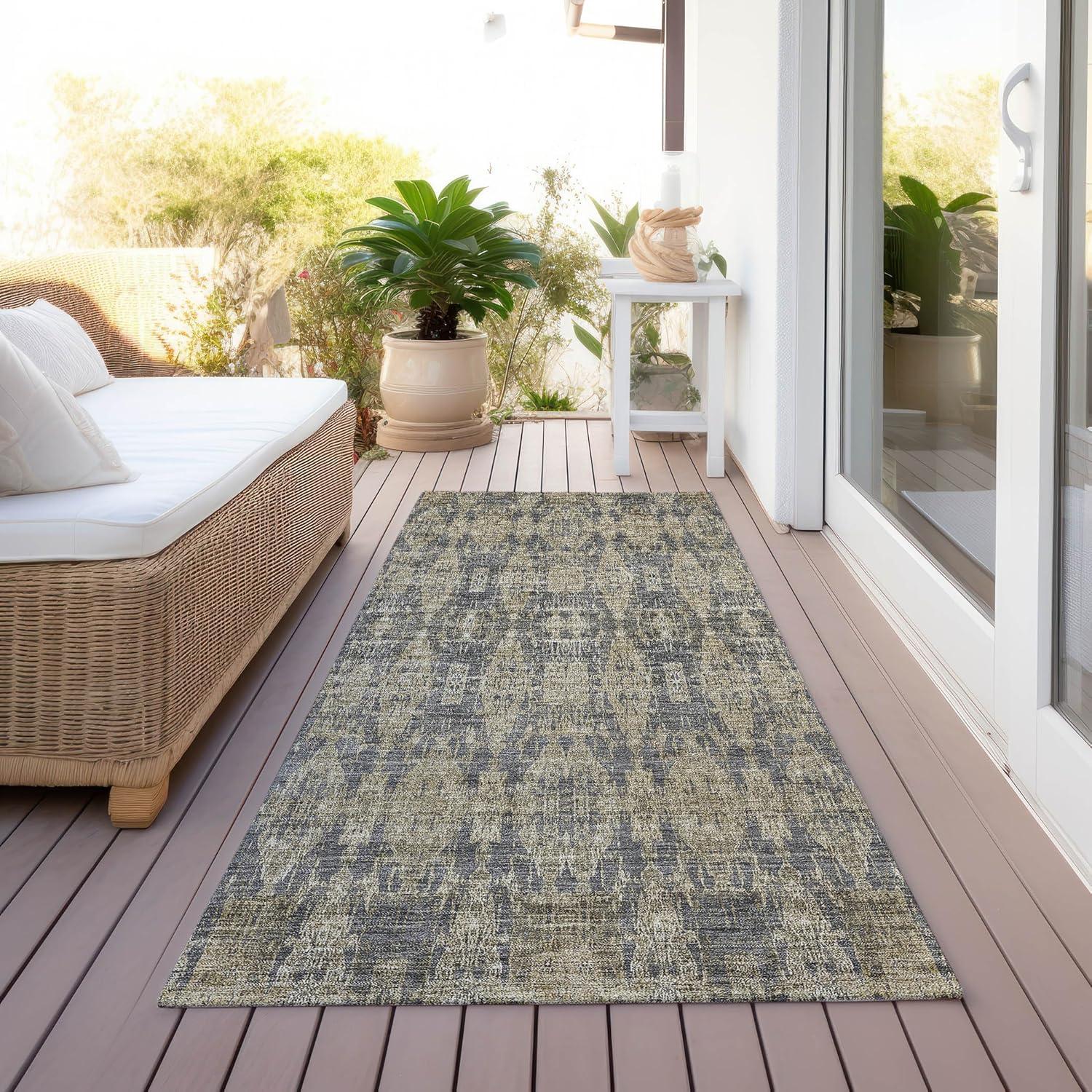 Addison Gray Moroccan Motif Washable Synthetic Runner Rug