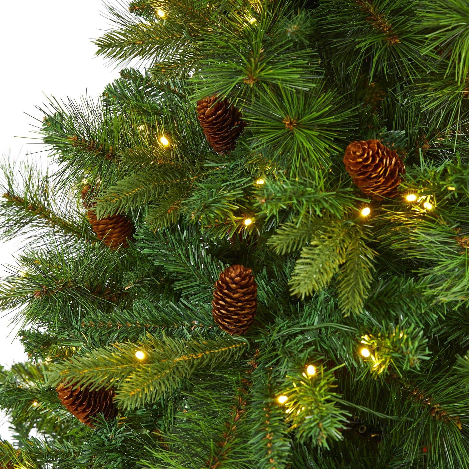 Nearly Natural 6’ West Virginia Full Bodied Mixed Pine Prelit LED Artificial Christmas Tree with Pine Cones