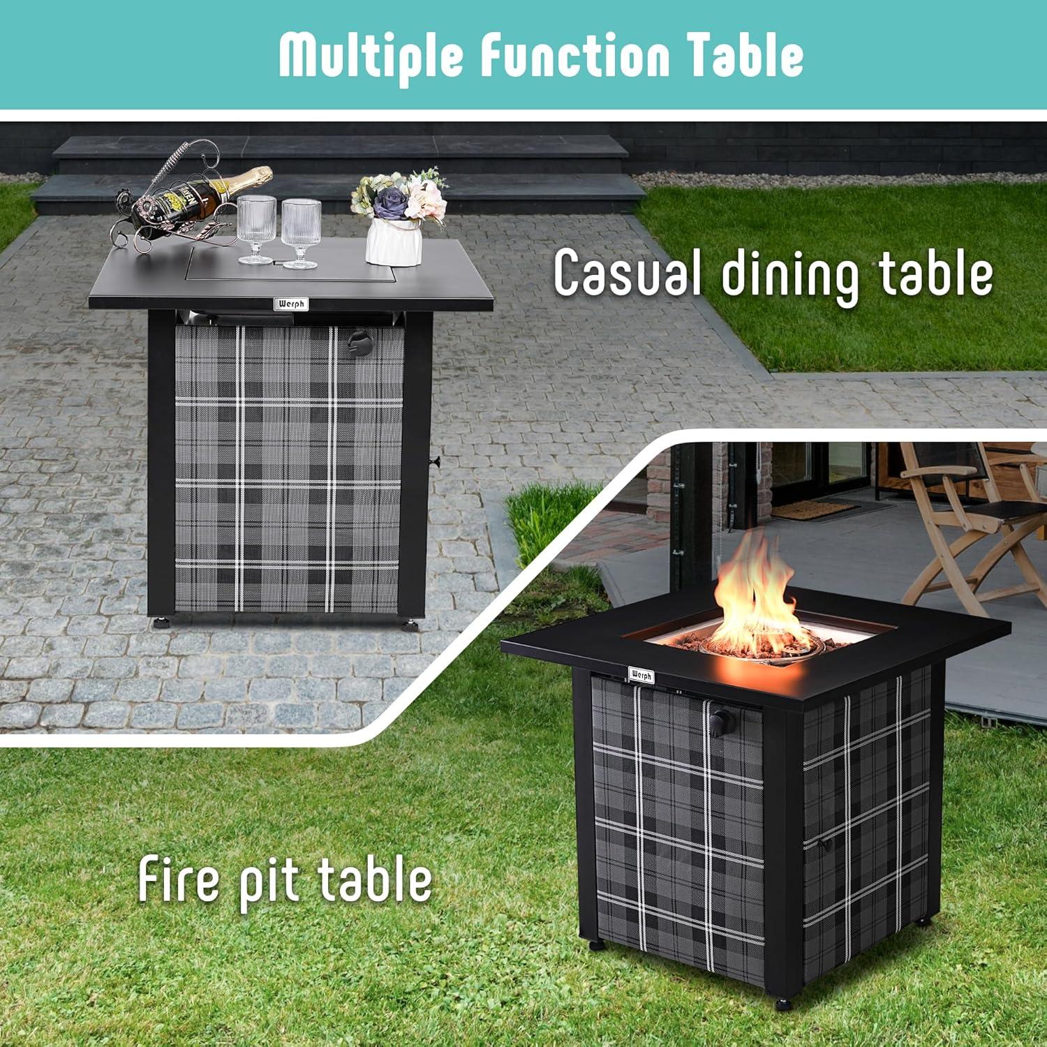 Werph  28" Propane Fire Pit Table, 50,000 BTU Fire Table with Lava Rocks, ETL Certified Gas Fire Pit Table, Black