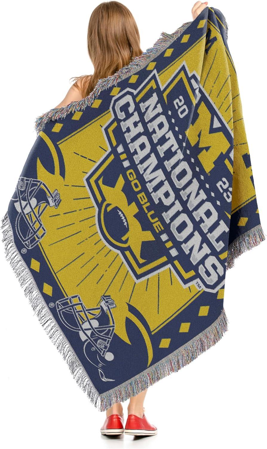 Michigan Wolverines 2023 National Champions Yellow and Blue Tapestry Throw