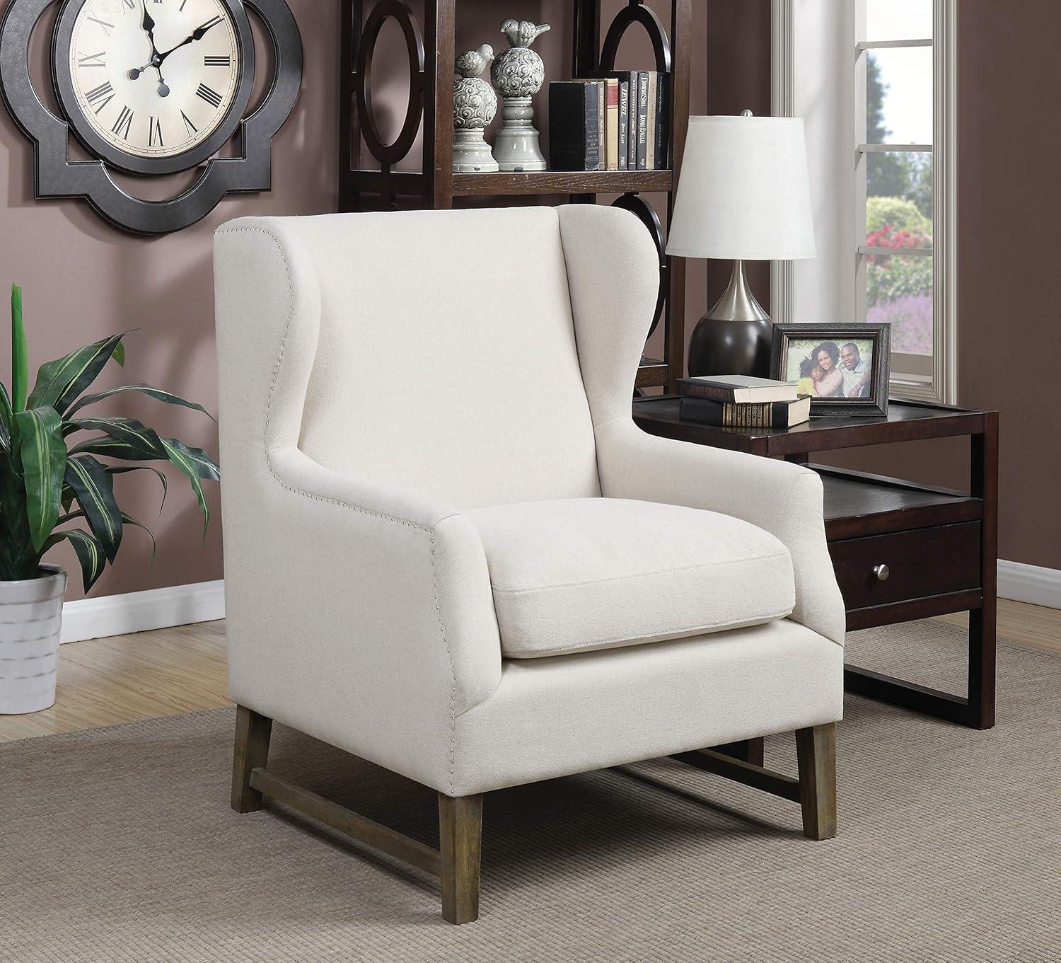 Cream Wingback Accent Chair with Light Wood Legs