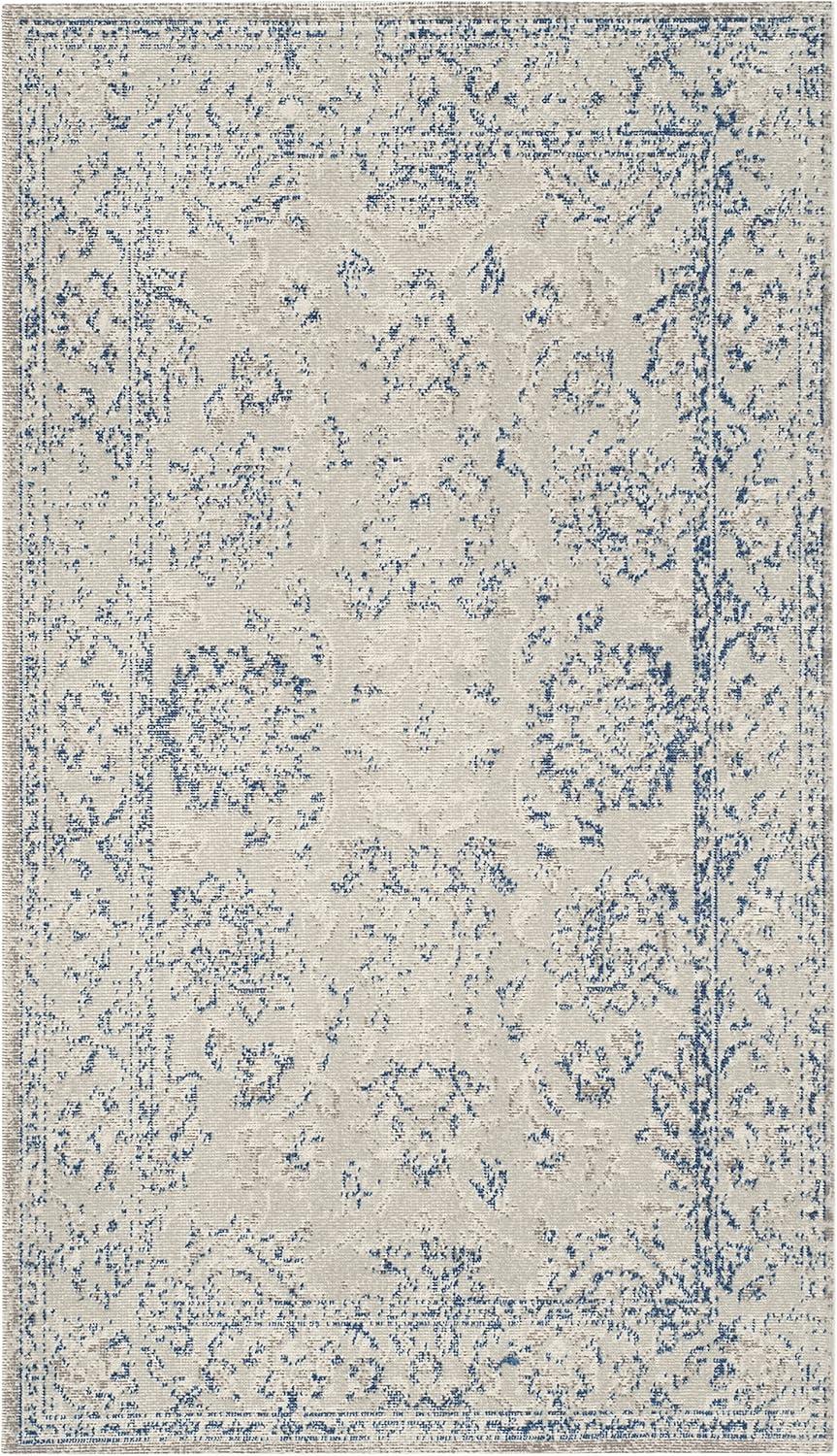 Gray and Blue Rectangular Cotton Synthetic Area Rug, 3' x 5'