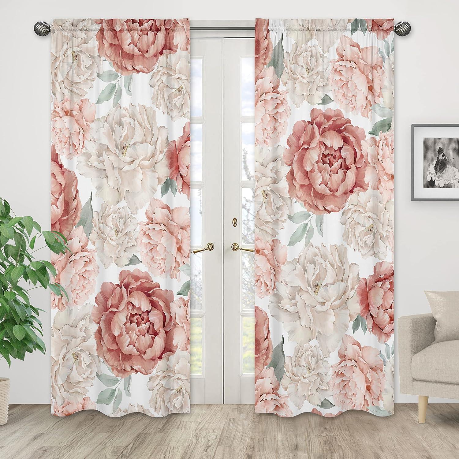 Sweet Jojo Designs Peony Floral Garden Pink and Ivory Semi-Sheer Rod Pocket Curtain Panels by Sweet Jojo Designs (Set of 2)
