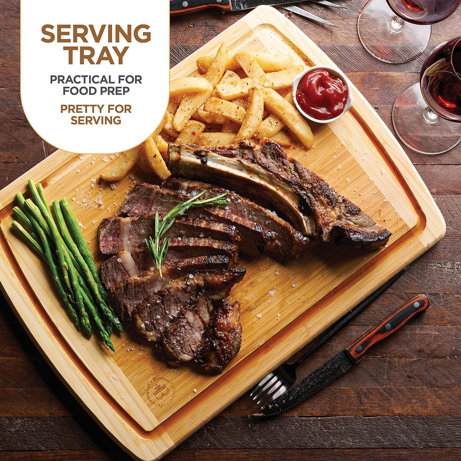 Large Cutting Board for Kitchen - Bamboo Wood Cutting Board with Juice Groove - Charcuterie Boards & Chopping Butcher Block for Meat, Serving Tray