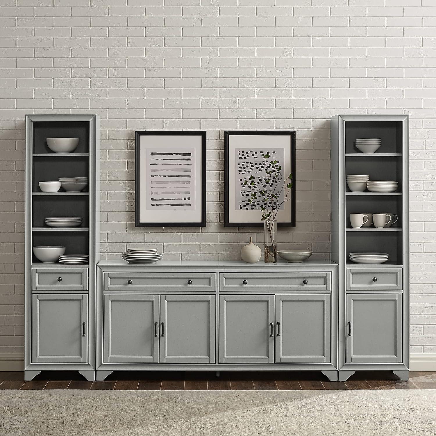 3pc Tara Sideboard and Bookcase Set Distressed Gray - Crosley