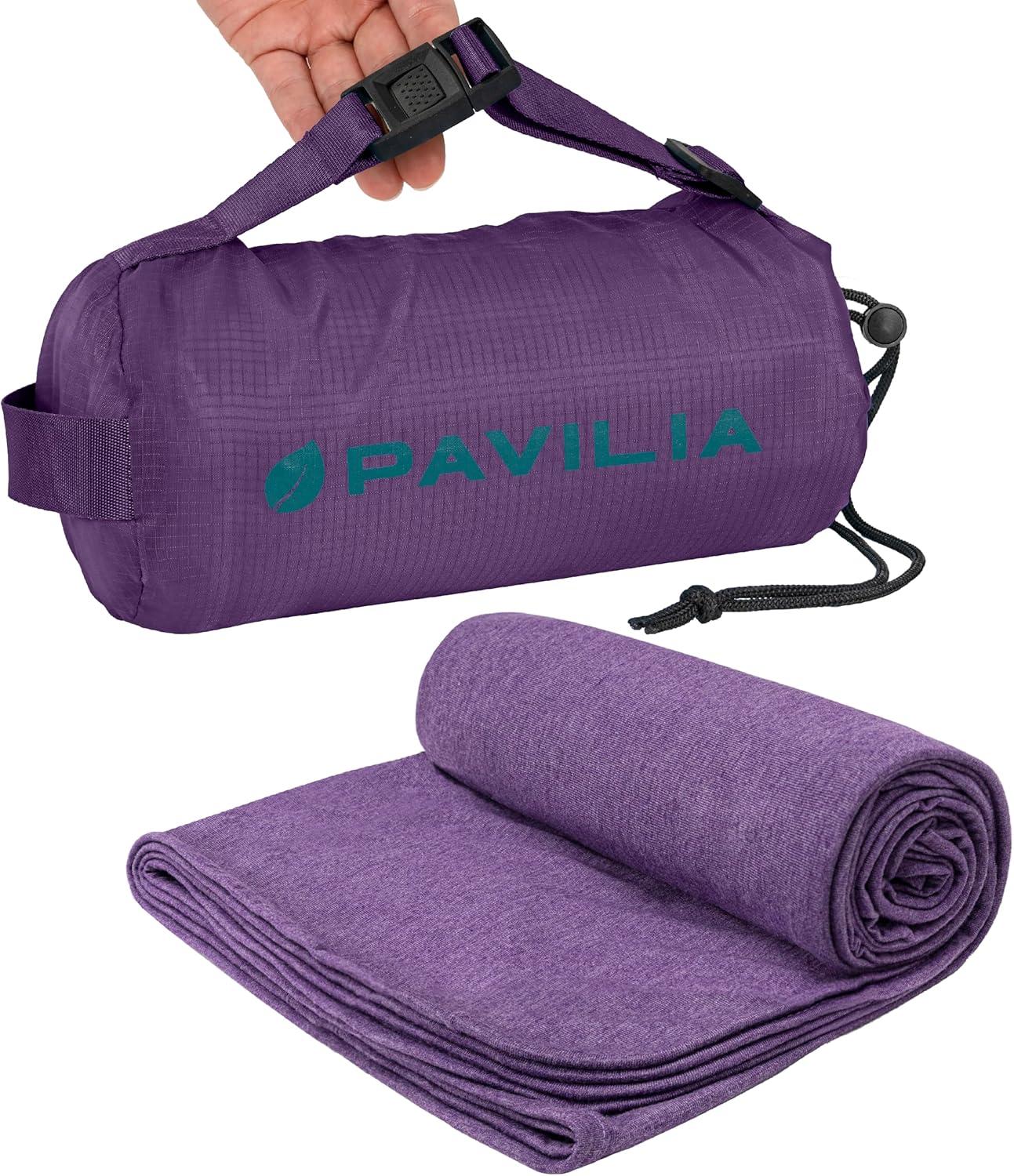PAVILIA Travel Blanket Airplane Compact with Bag, Soft Packable Plane Throw Portable Camping Flight Essentials, Travelers Gifts Accessories, Purple
