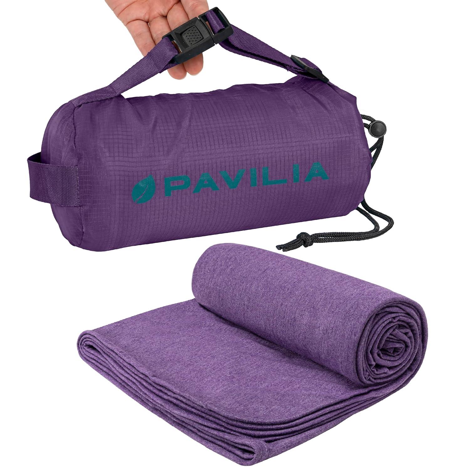 PAVILIA Travel Blanket Airplane Compact with Bag, Soft Packable Plane Throw Portable Camping Flight Essentials, Travelers Gifts Accessories, Purple