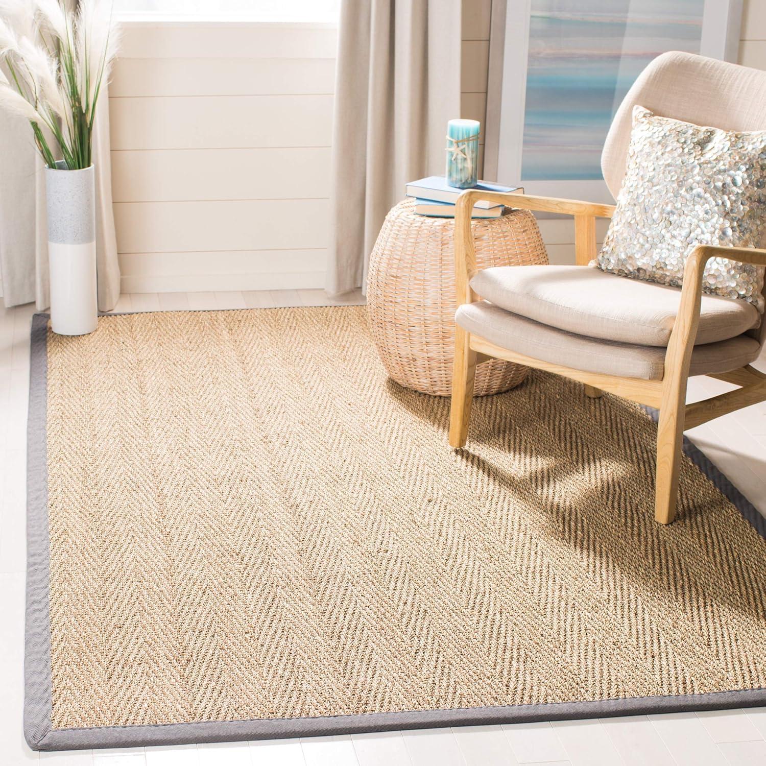 Natural Fiber Seagrass Area Rug with Dark Gray Border, 5' x 8'