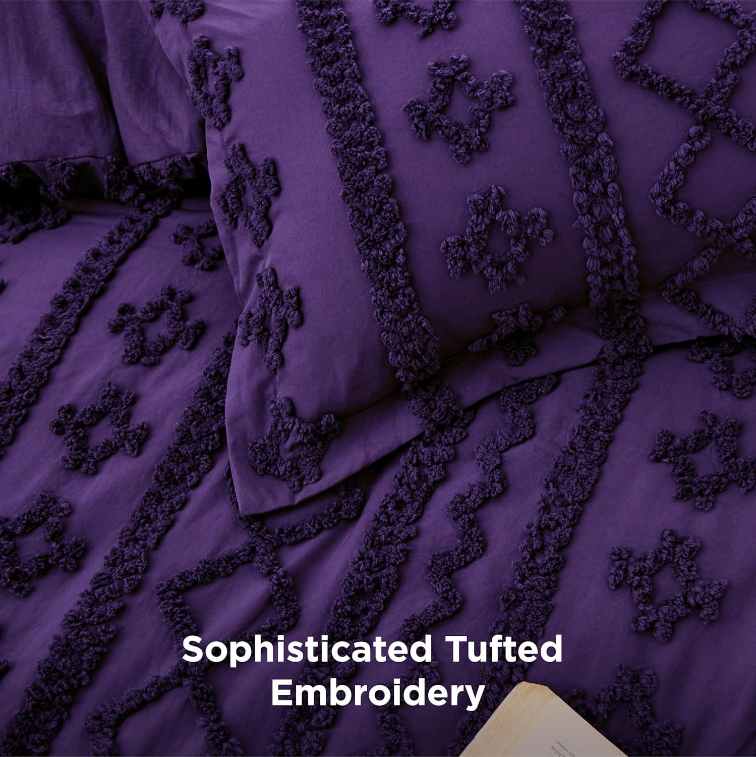 Bedsure Tufted Boho Comforter Set Twin Size - Purple Boho Bed Set, GentleSoft™ 2 Pieces Farmhouse Shabby Chic Embroidery Bedding, Gifts for Woman, Soft Jacquard Twin Comforter for All Seasons