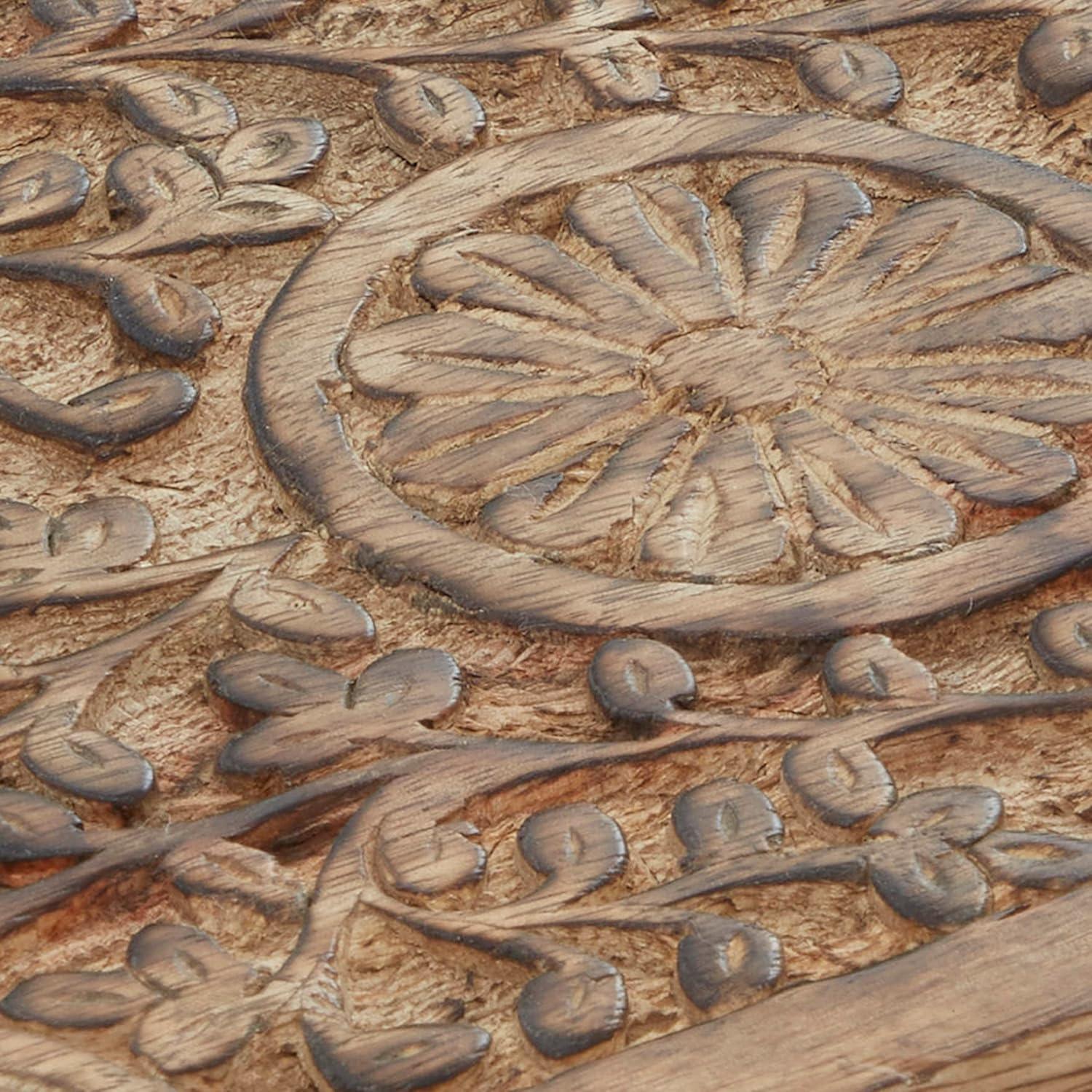 Rustic Mango Wood Floral Carved Lidded Box Set