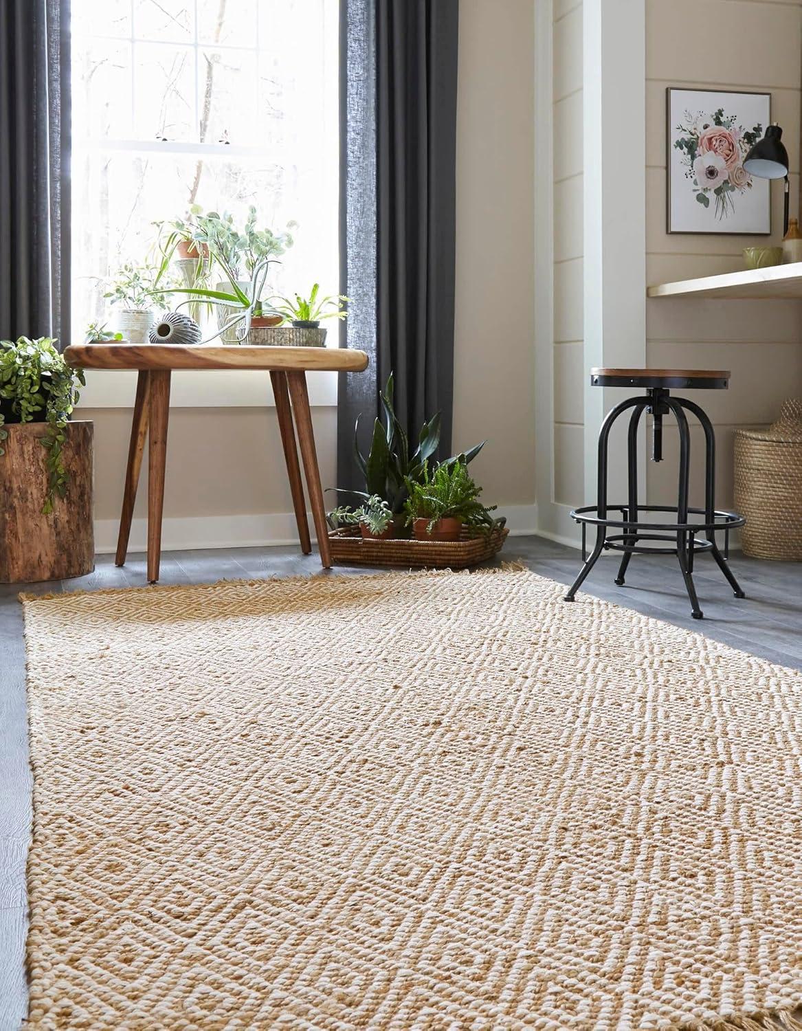 Natural Brown Rectangular Braided Jute Area Rug