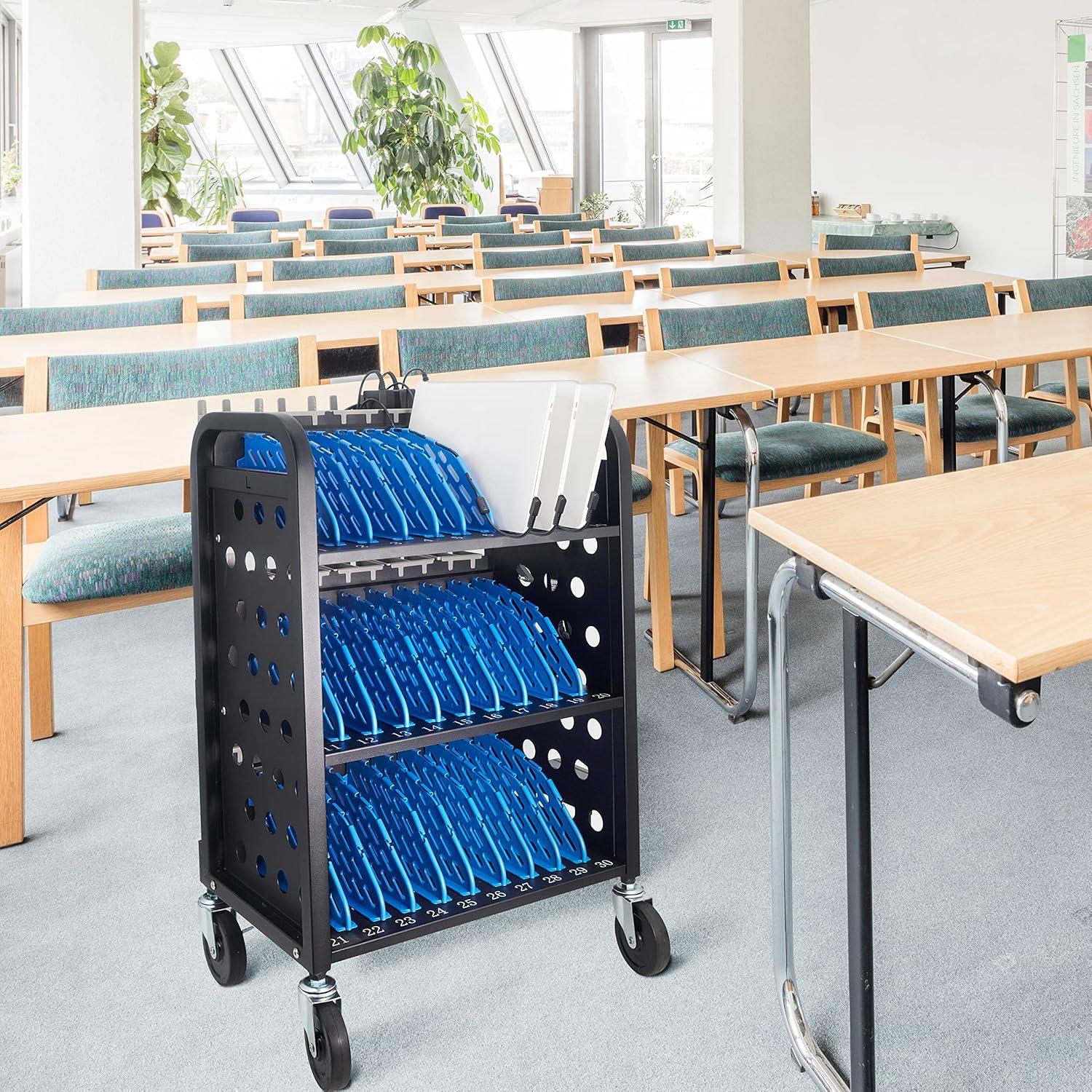 POCHAR 30-Device Chromebook Open Charging Cart, Charging Station Rack for 14" iPad, Laptop - Tablet Organizer Station for Classroom - Laptop Storage Cart with Cable and Charger Organization