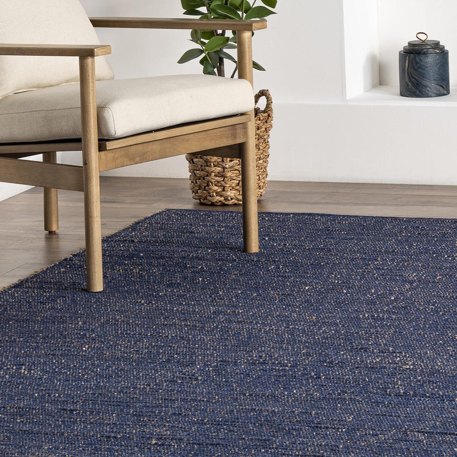 Nuloom 5x8 Elfriede Jute & Cotton Hand Woven Indoor Area Rug, Blue, Solid Rustic Farmhouse Style Natural Fiber Bedroom, Living Room,