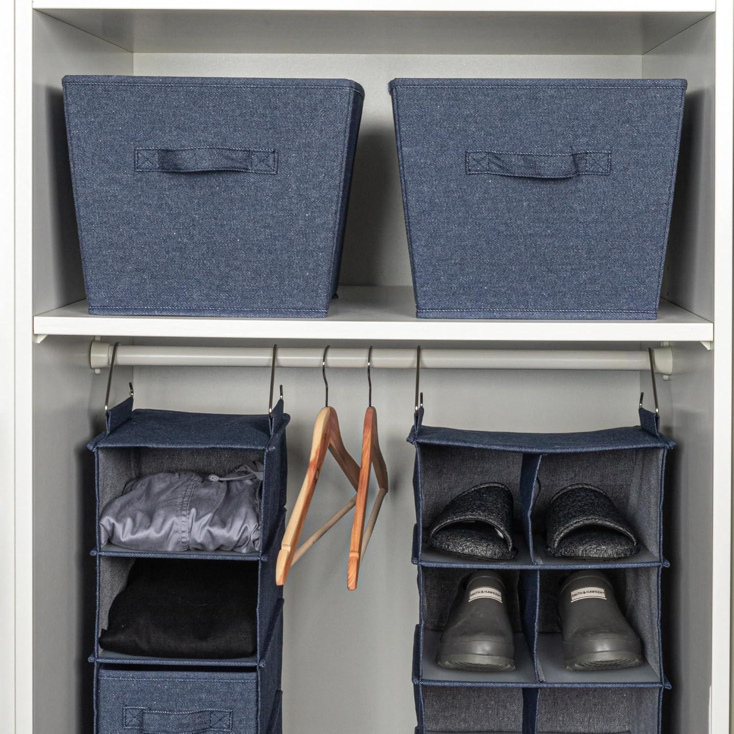 Denim Blue Fabric Stackable Storage Cubes with Cloth Handles