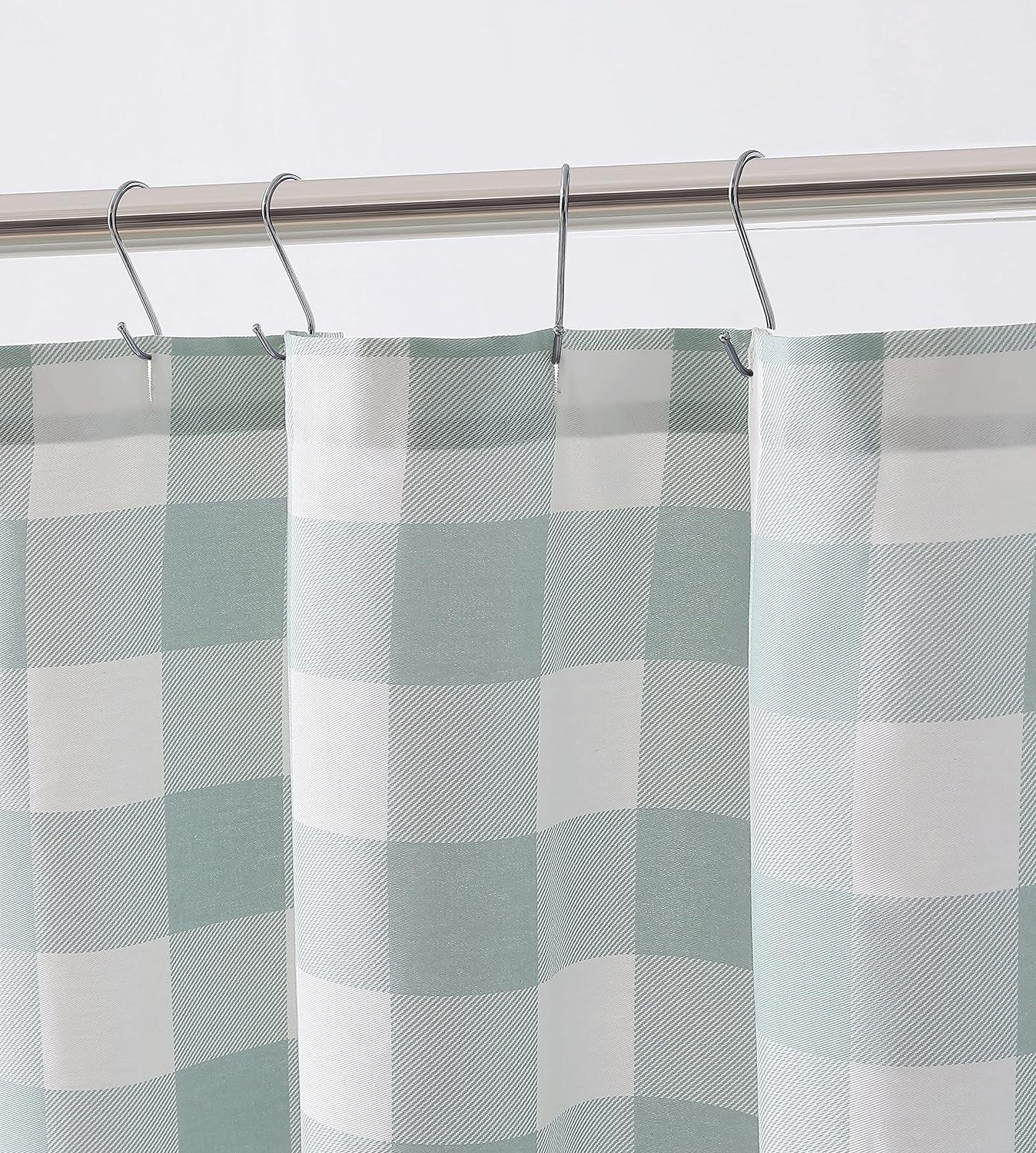 Cabin Plaid Shower Curtain Green - Eddie Bauer: 100% Cotton, Twill Weave, Easy Care, Machine Washable