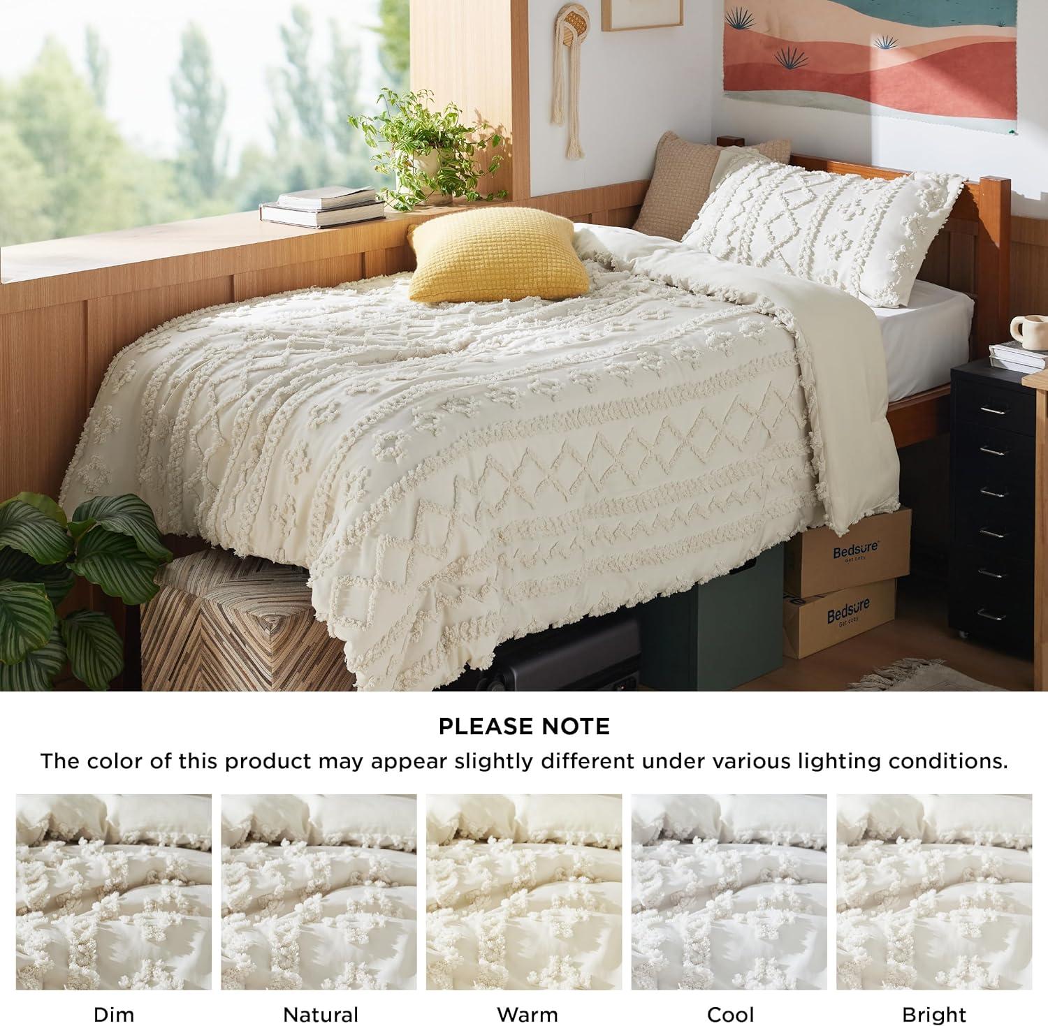 Beige Boho Twin Microfiber Embroidered Comforter Set