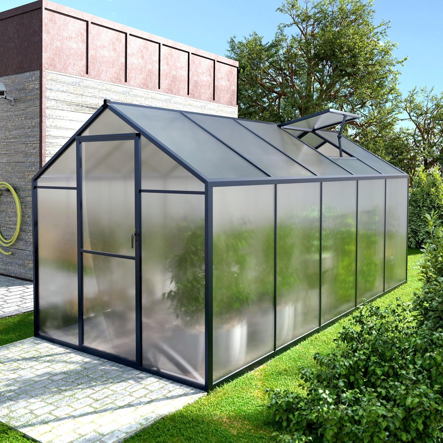 6' x 10' Gray Polycarbonate Aluminum Frame Greenhouse