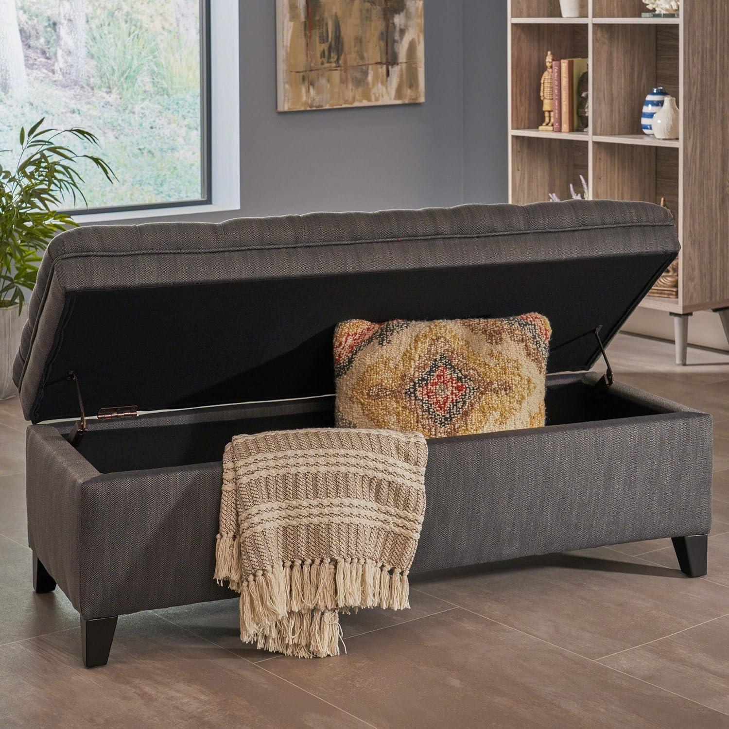 Juliana Gray Fabric Rectangular Storage Ottoman with Birch Legs