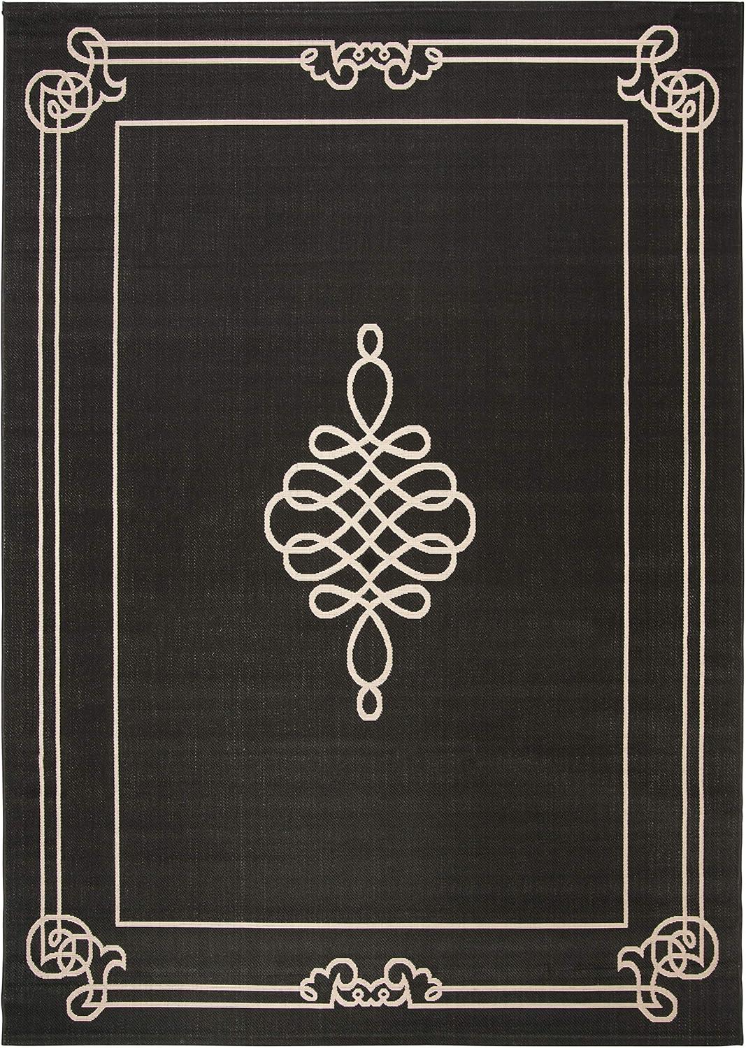 Black and Creme Rectangular 8' x 10' Synthetic Area Rug