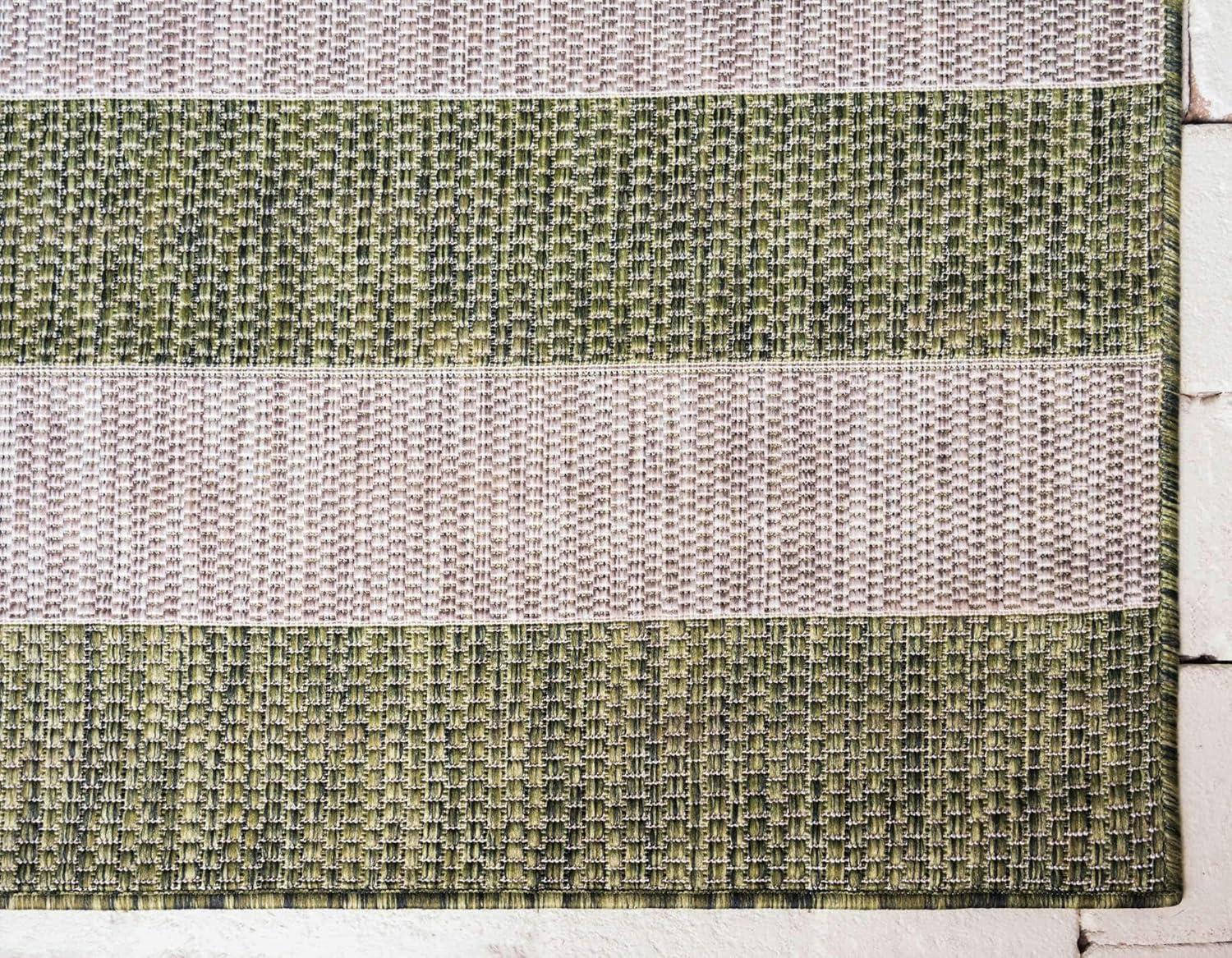 Unique Loom 7' 1 x 10' 0 Rectangle Indoor/Outdoor Striped Green Area Rug