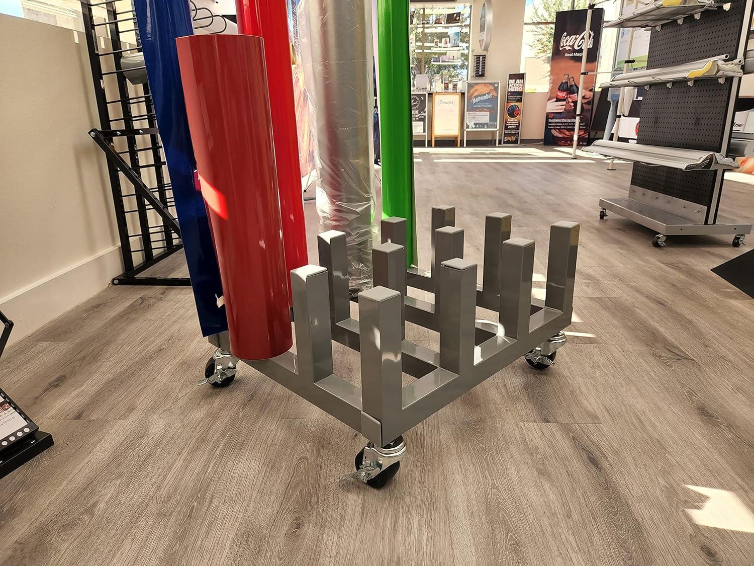 Signworld Heavy Duty Media Roll Mover Cart Rack - Holds 16 rolls (Sign Shop, Production, Manufacturing, Marketing)