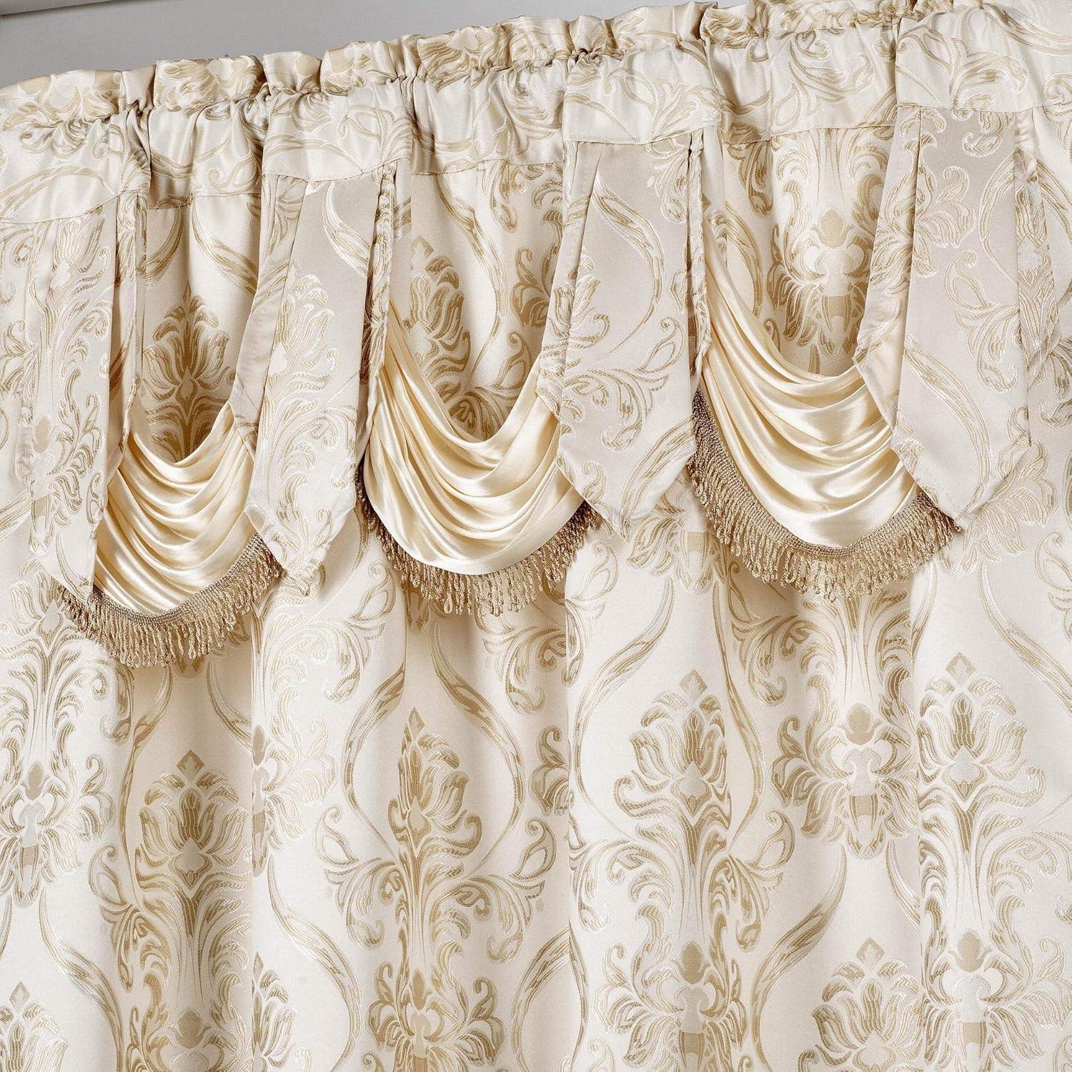 All American Collection New 4 Piece Drape Set with Attached Valance and Sheer with 2 Tie Backs Included
