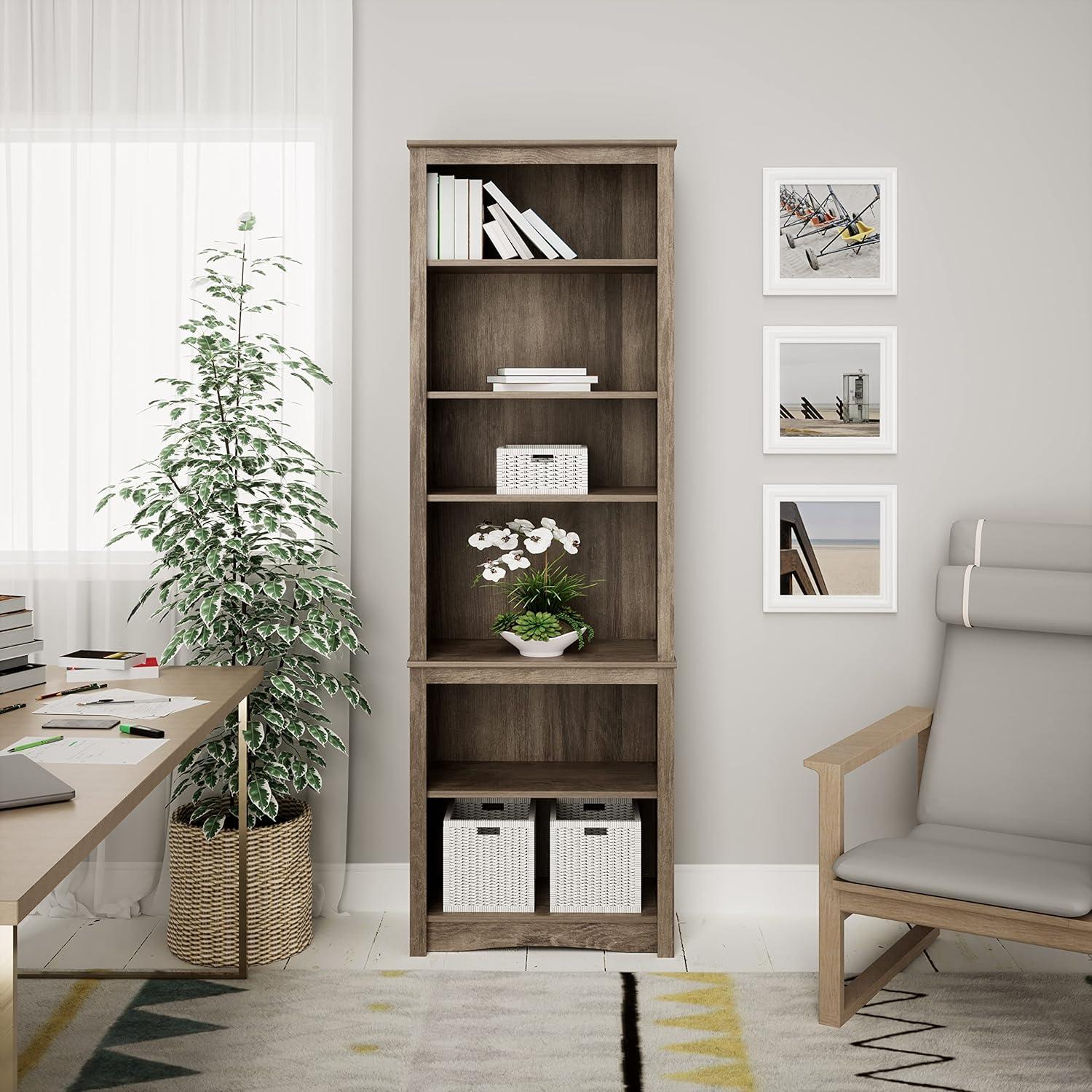 Drifted Gray Composite Transitional Tall 6-Shelf Bookcase