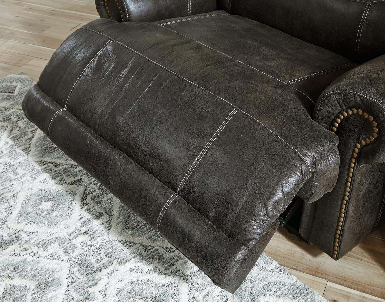 Ashley Furniture Grearview Faux Leather Power Reclining Loveseat in Charcoal