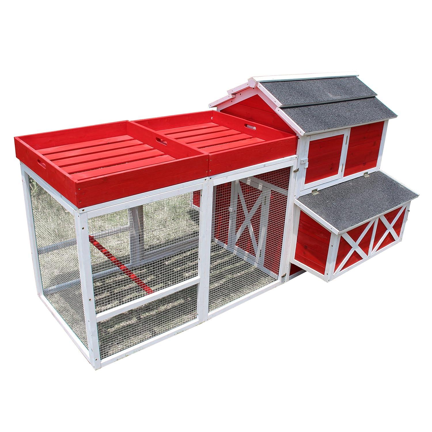 Barn Chicken Coop with Roof Top Planter, Red