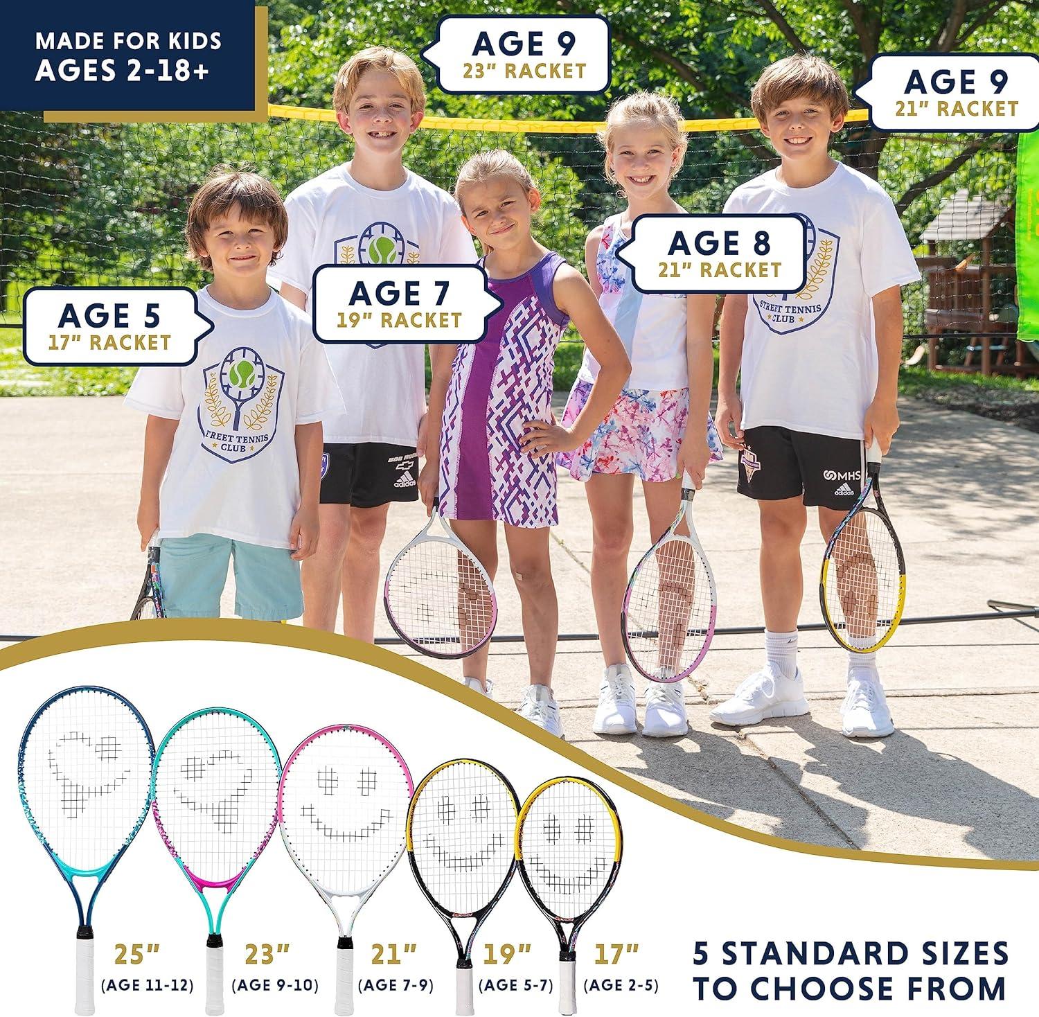Kids Tennis Racket with Training Videos – Aluminum Youth Tennis Racket with Neoprene Handle for Children Age 5-12 – Learn Faster and Play Better by Street Tennis Club