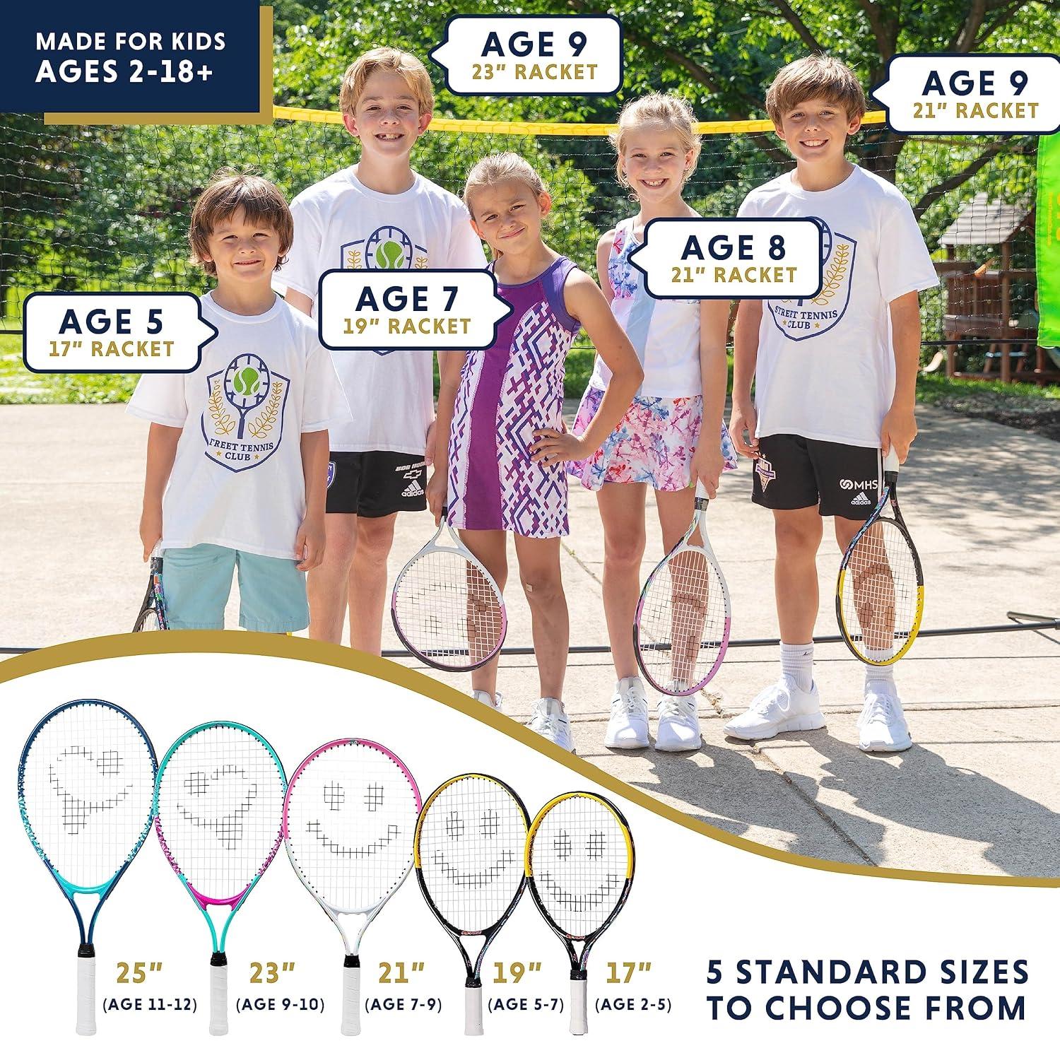 Kids Tennis Racket with Training Videos – Aluminum Youth Tennis Racket with Neoprene Handle for Children Age 5-12 – Learn Faster and Play Better by Street Tennis Club