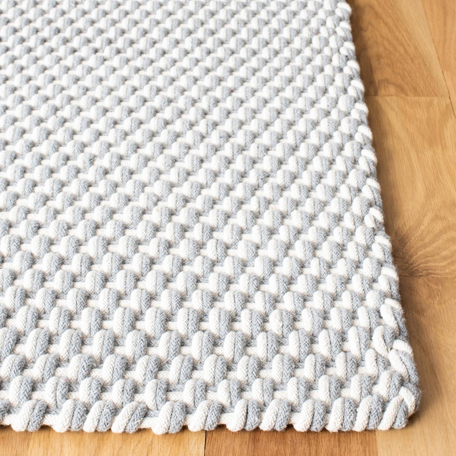 Handmade Gray Cotton Basket Weave 9' x 12' Area Rug